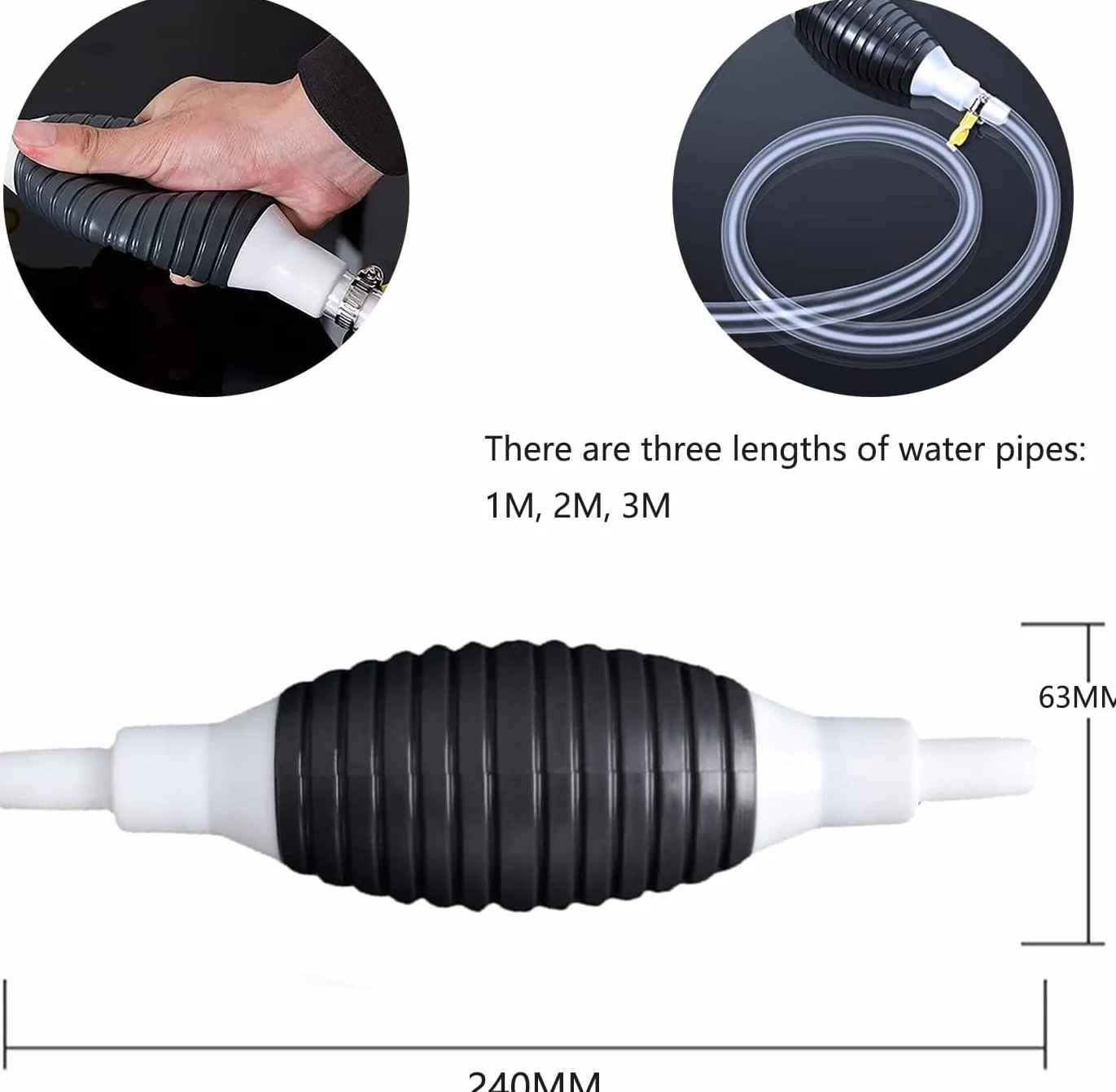 Pompa Manuale a Sifone, Pompa di Trasferimento Manuale con Tubo Flessibile Carburante da 2 M, Pompa Aspirazione a Diesel/Benzina/Acqua/Olio/Liquido/Gas Pompa
