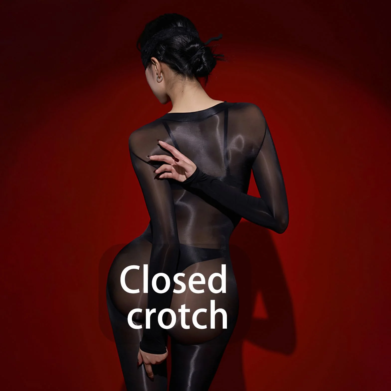 RUIBAVYA Bodystocking Nylon Donna Sexy Catsuit Combinaison à Manches Longues Col Rond