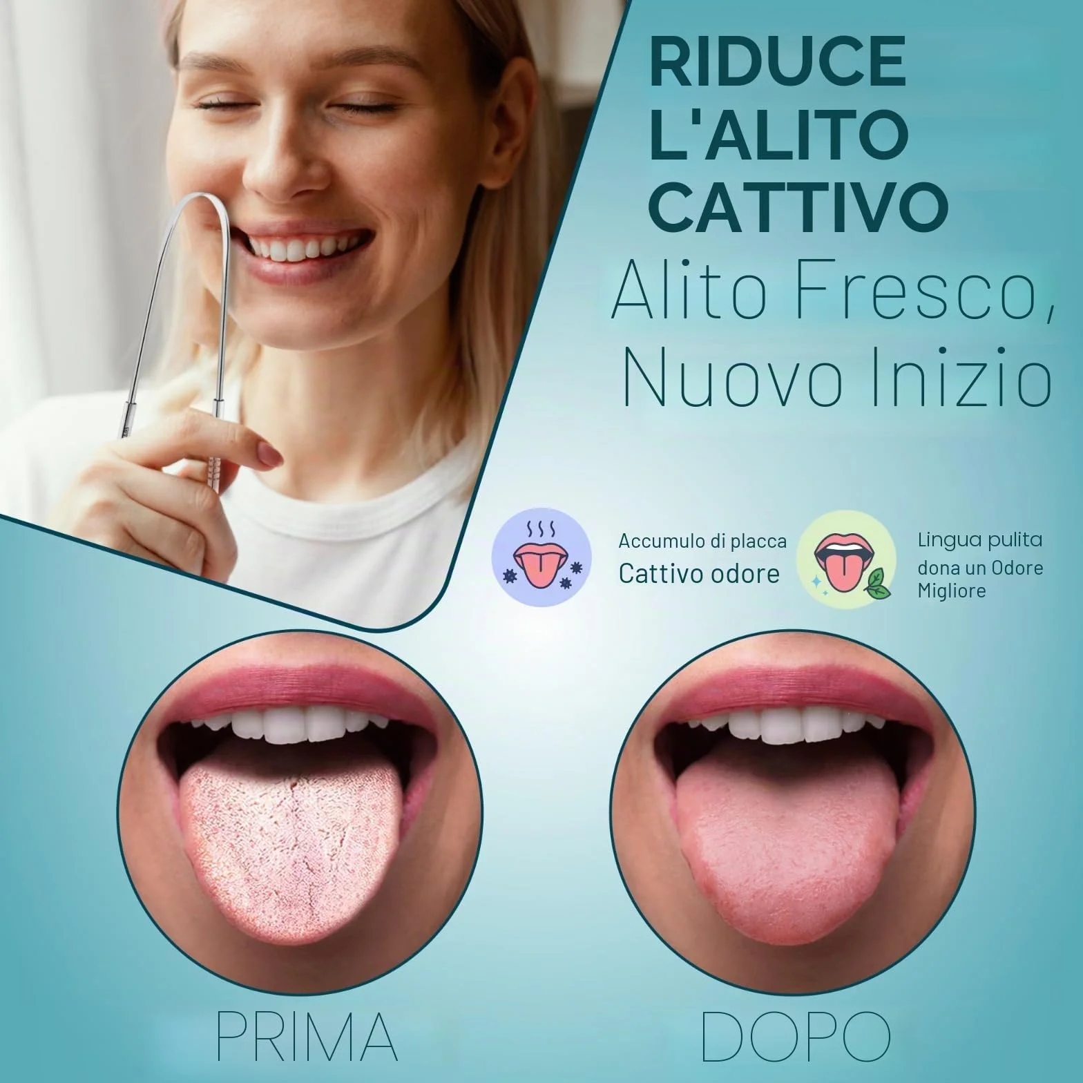 OCBA Raschietto per lingua in acciaio inox per la salute orale
