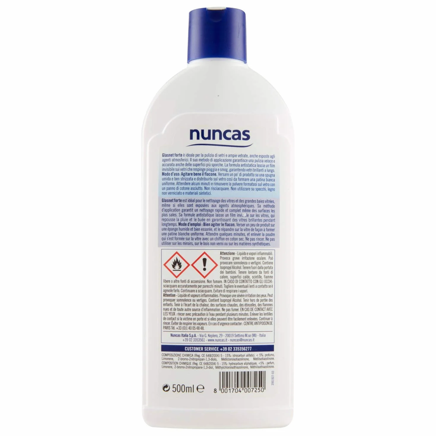 Nuncas Glasnet Crema Detergente Grandi Vetri e Vetrate Forte 500ml