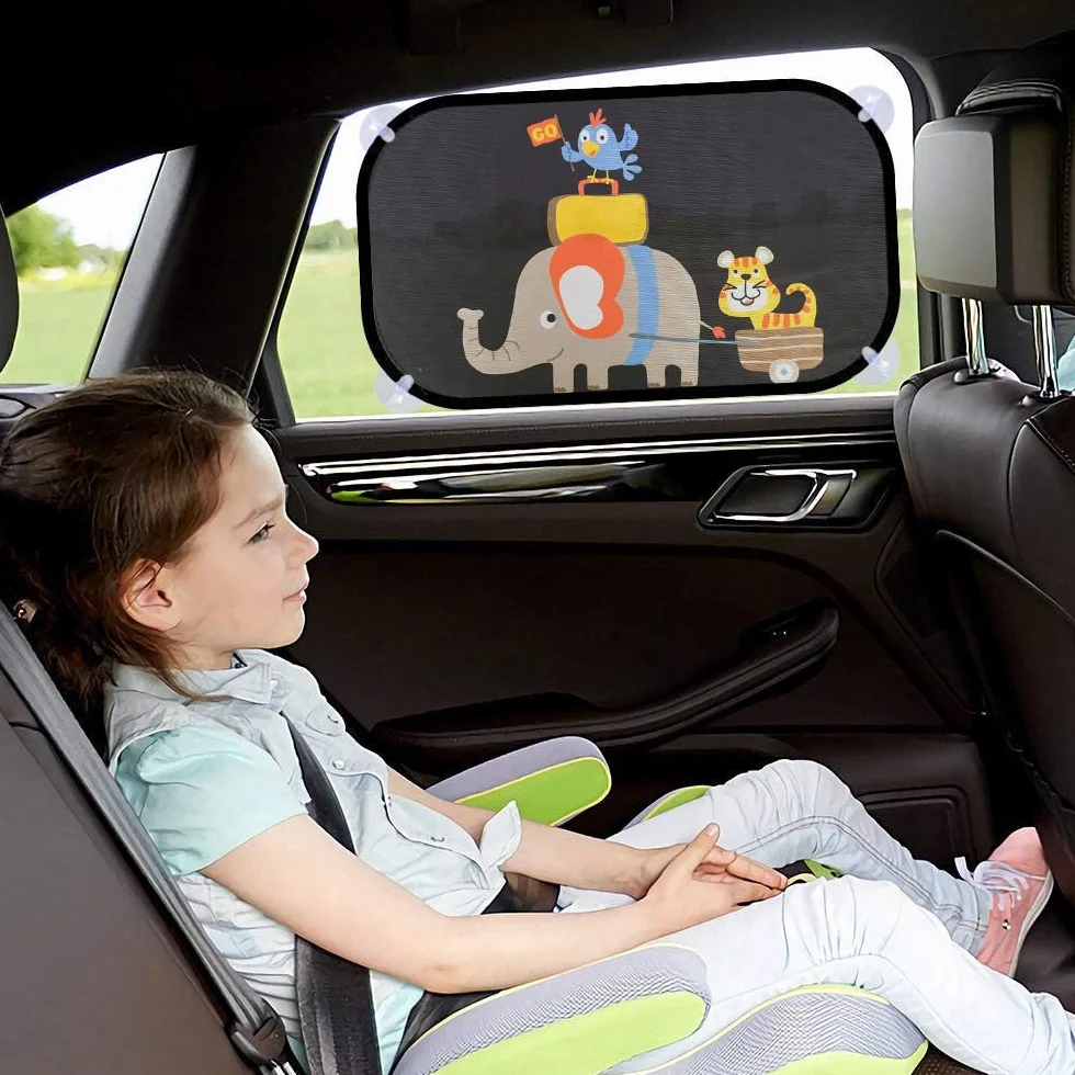 iZoeL Parasole Auto per Bambini 2 Pezzi Adatto per Finestrini Posteriori, Motivo Gara di Elefanti, Autoadesivo, 8 Ventose, Custodia, 51 x 31 cm, Universale Protezione Solare E UV