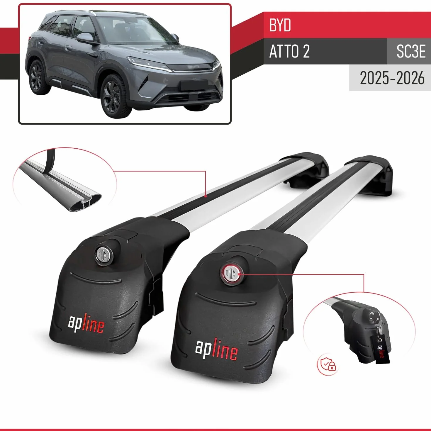Compatibile con BYD Atto 2 2025-2026 ACE-2 Barre Tetto Portapacchi Auto Barre Portatutto Grigo Alluminio 2 Barre