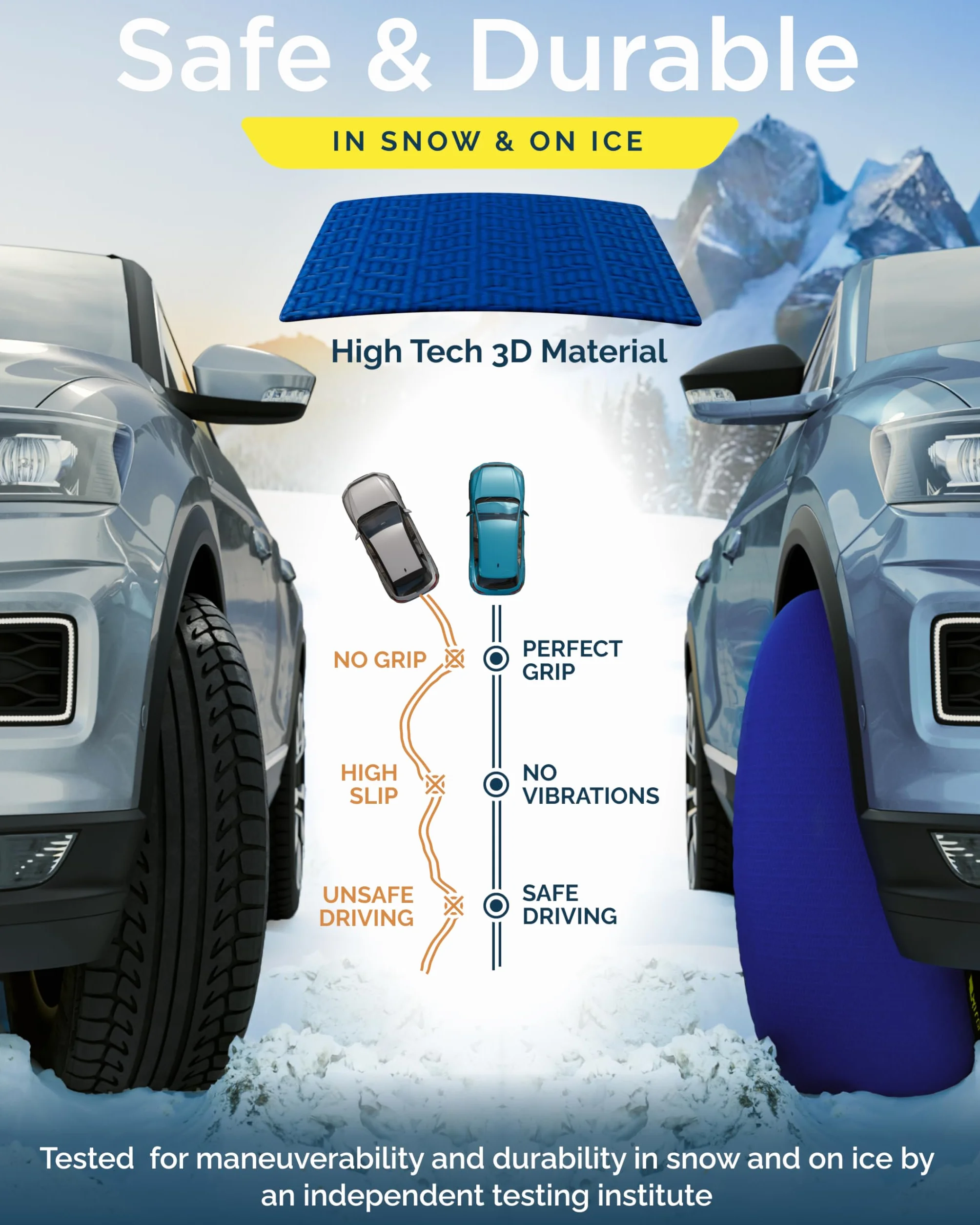 ARLUM Calze da Neve Omologate Italia EN 16662-1 Due Catene da Neve in Tessuto per Auto Taglia XL R14-R22