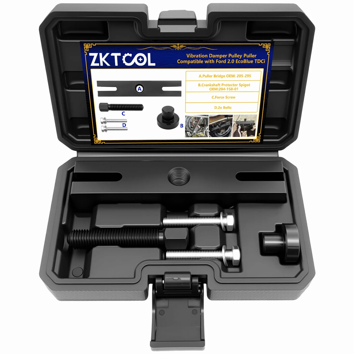 ZKTOOL - Estrattore per puleggia della corsa, estrattore per puleggia dell'ammortizzatore di vibrazione, strumento per l'installazione e rimozione della puleggia, compatibile con Ford 2.0 EcoBlue TDCi
