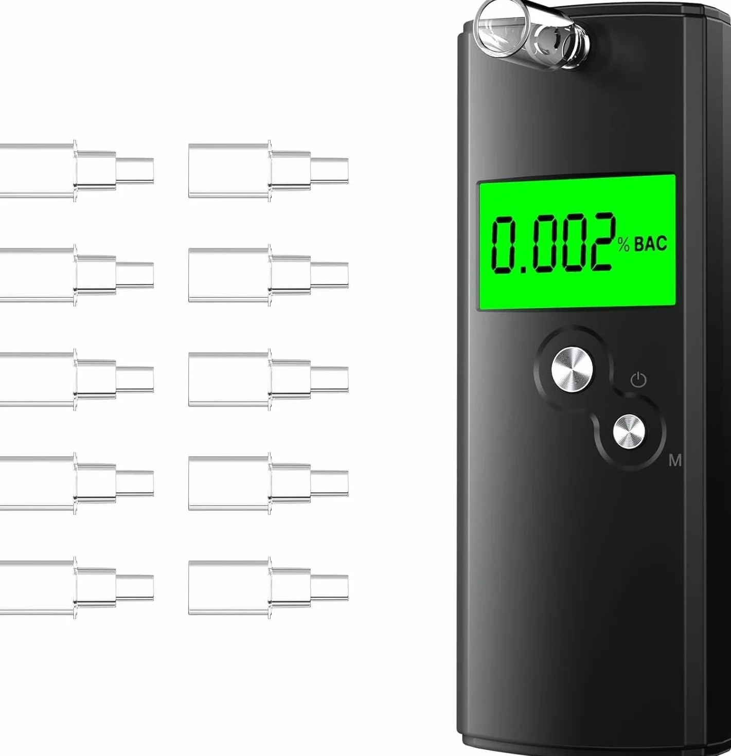 Etilometro Portatile Certificato, Alcolometro ad Alta Precisione con 10 Bocchini, Alcol Test Professionale con Display LCD Digitale, Test Alcolemico Portatile (Nero)