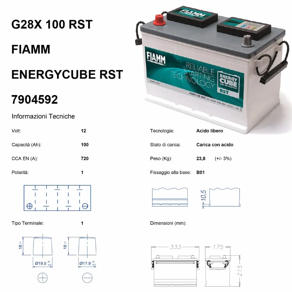 BATTERIA TRATTORE FIAMM G28X RST EnergyCube - 100Ah 720A 12V