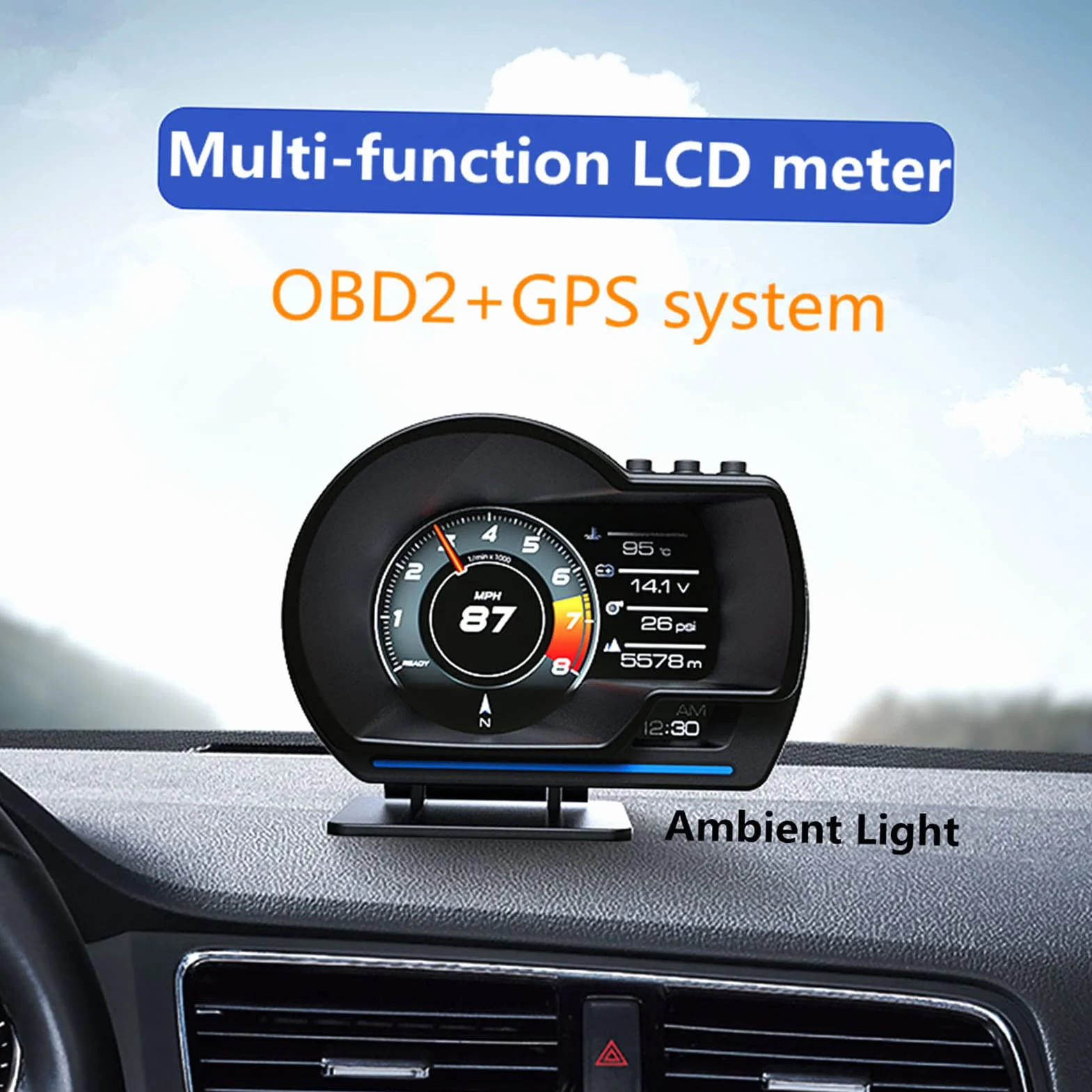 Display HUD per Auto OBDⅡ GPS Smart Gauge Tachimetro Strumento diagnostico Eliminazione codice Errore Guida sicura Allarme guasto Computer