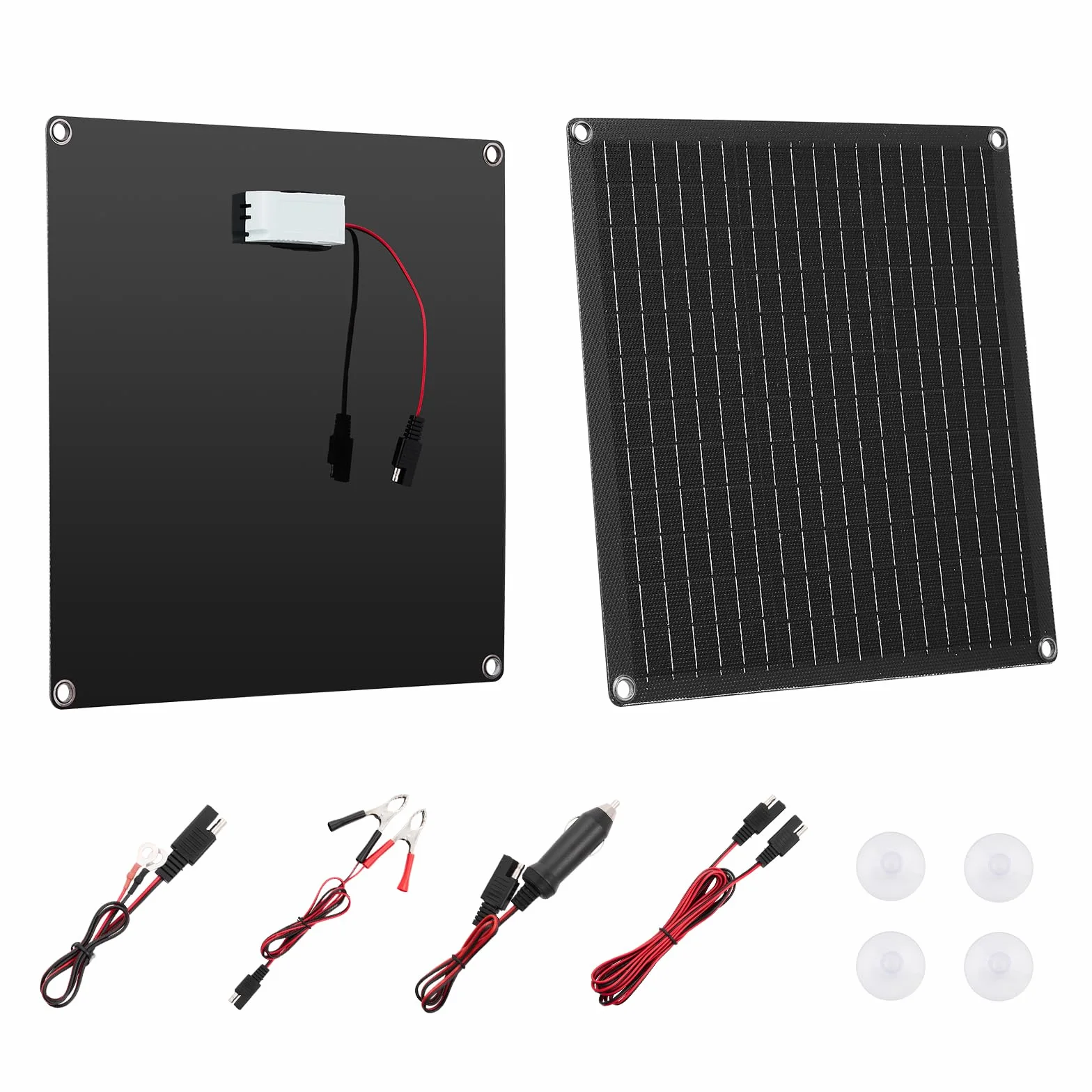 VEVOR Caricabatteria Solare da 20 W 12 V, Caricabatteria Solare con Regolatore Integrato 3 Cavi di Collegamento, Impermeabile IP67, Portatile per Camper, Auto, Moto, Barche, Furgoni, Roulotte