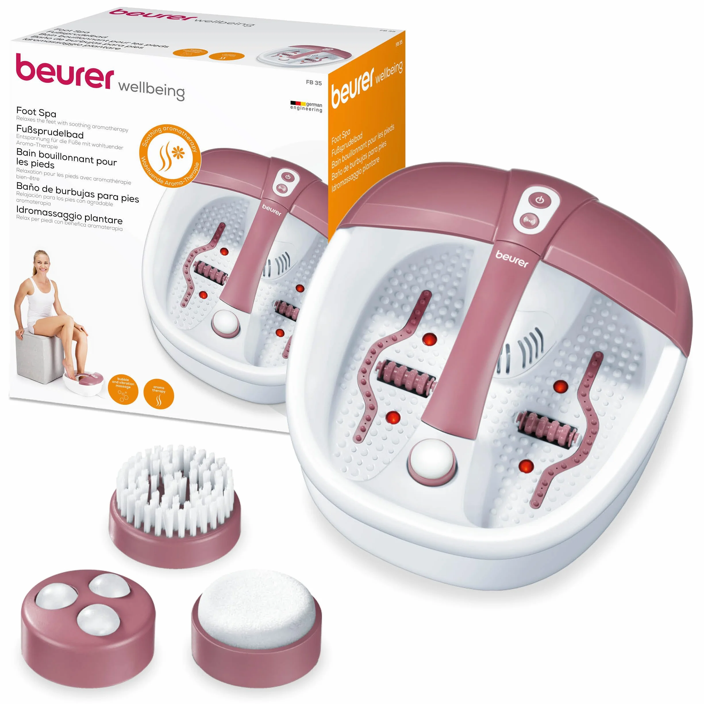 Beurer FB 35 idromassaggiatore plantare massaggio vibrazione bolle 3 accessori pedicure riscaldamento acqua luci infrarossi aromaterapia taglia 44