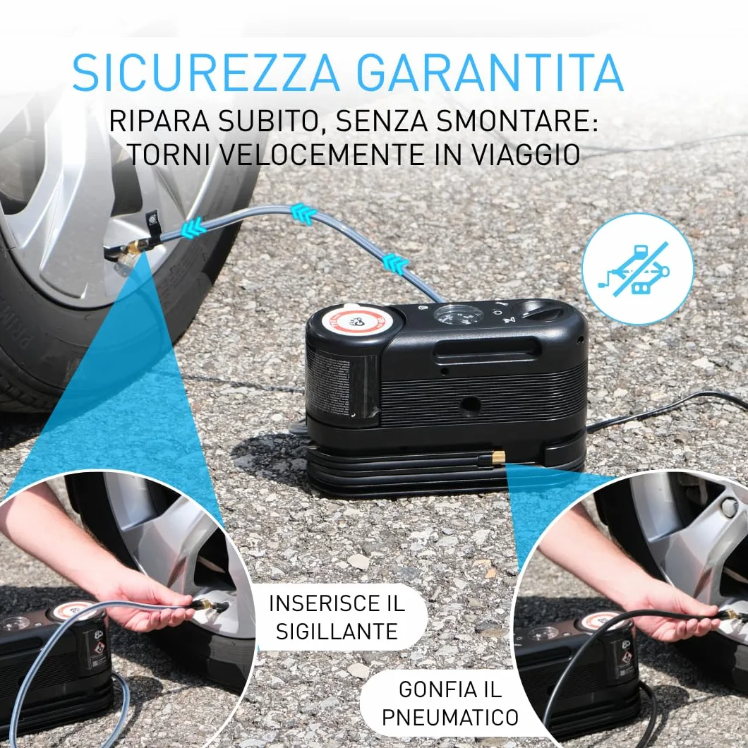 Fix&Go SENSOR Kit Riparazione Pneumatici Auto Professionale 12V Compressore Sigillante a Base di Lattice per SUV Elettriche Safe TPMS