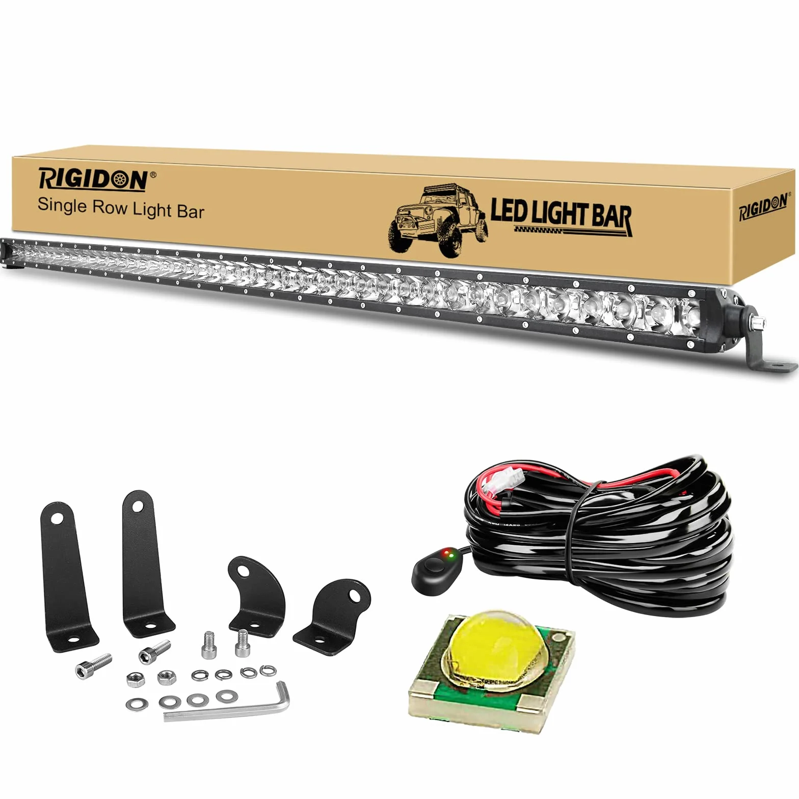 RIGIDON 44 Pollici 112cm 210W Barra Led Fuoristrada Con Cablaggio Kit, 12V 24V Barra Luce Led, Singola Fila Barra Led Per Auto Trattore Camion SUV UTE ATV Barca 4x4 Veicoli Offroad, Spotlights 6000K