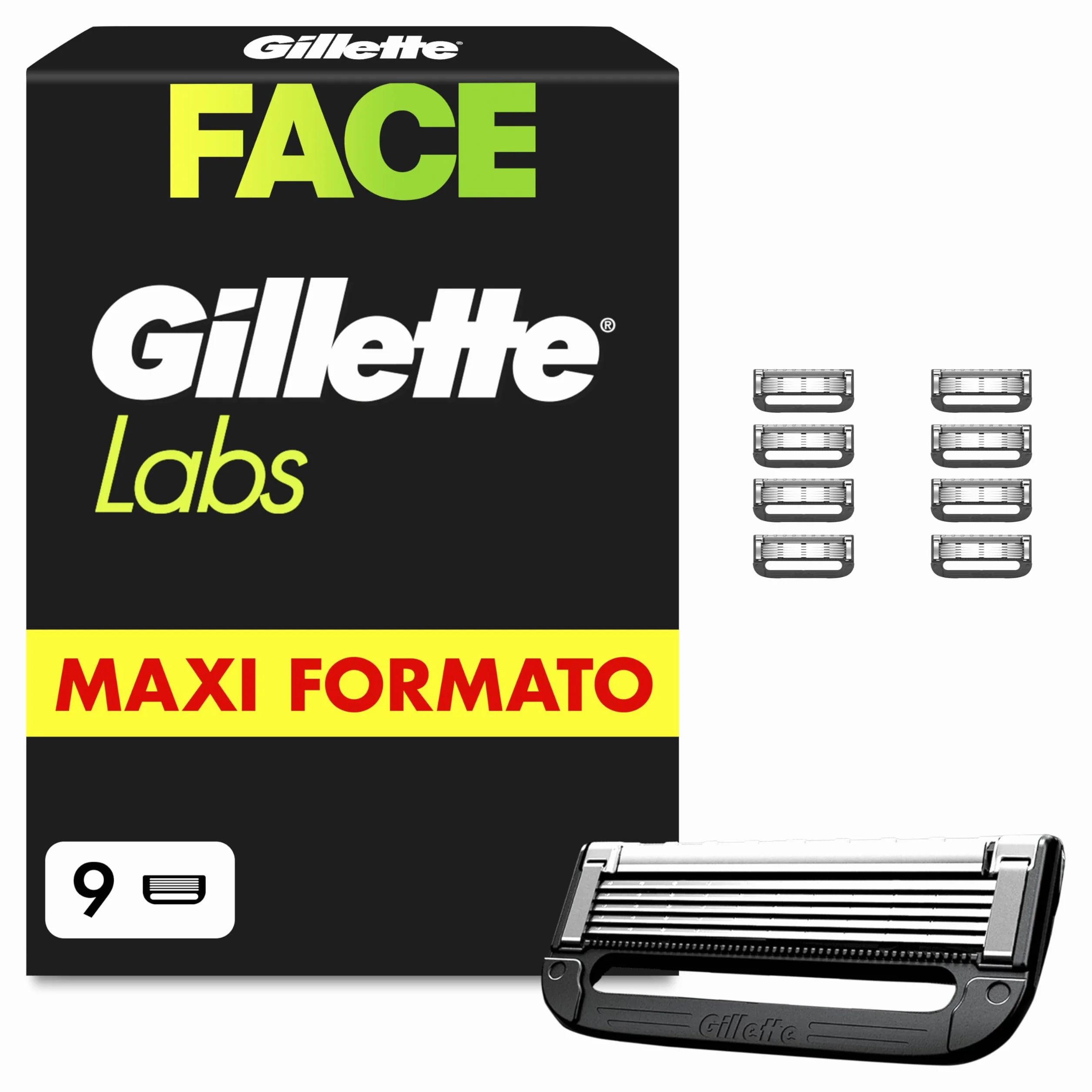 Gillette LABS XXL 9 Lamette di Ricambio 5 lame per Rasoio Barba Manuale, Rasatura Profonda Uomo