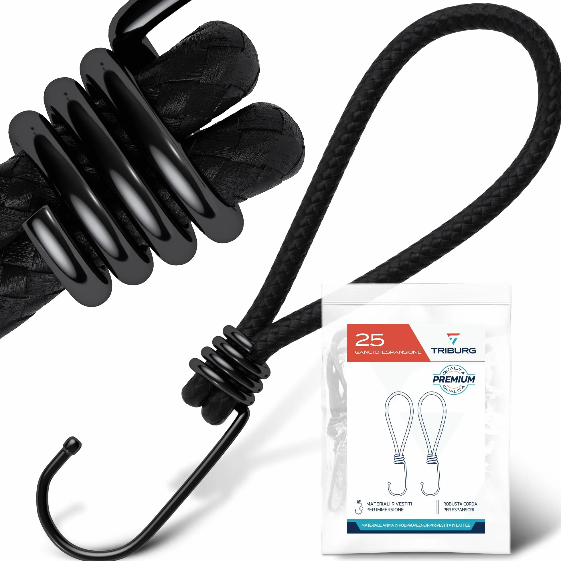 TRIBURG Espansore con ganci 13cm 25 pezzi elastico resistente cinghia tensionamento teloni