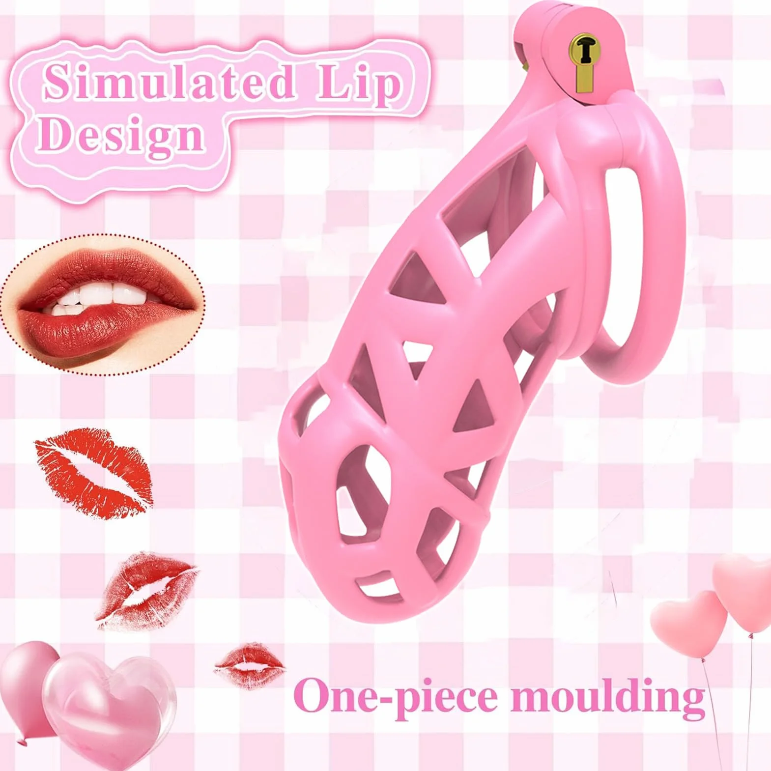 Sissy Chastity Cage Uomo Pink Cintura Di Castità Maschile Cock Cage Erotitici Sexy Per Coppie (Flat Ring,Micro)