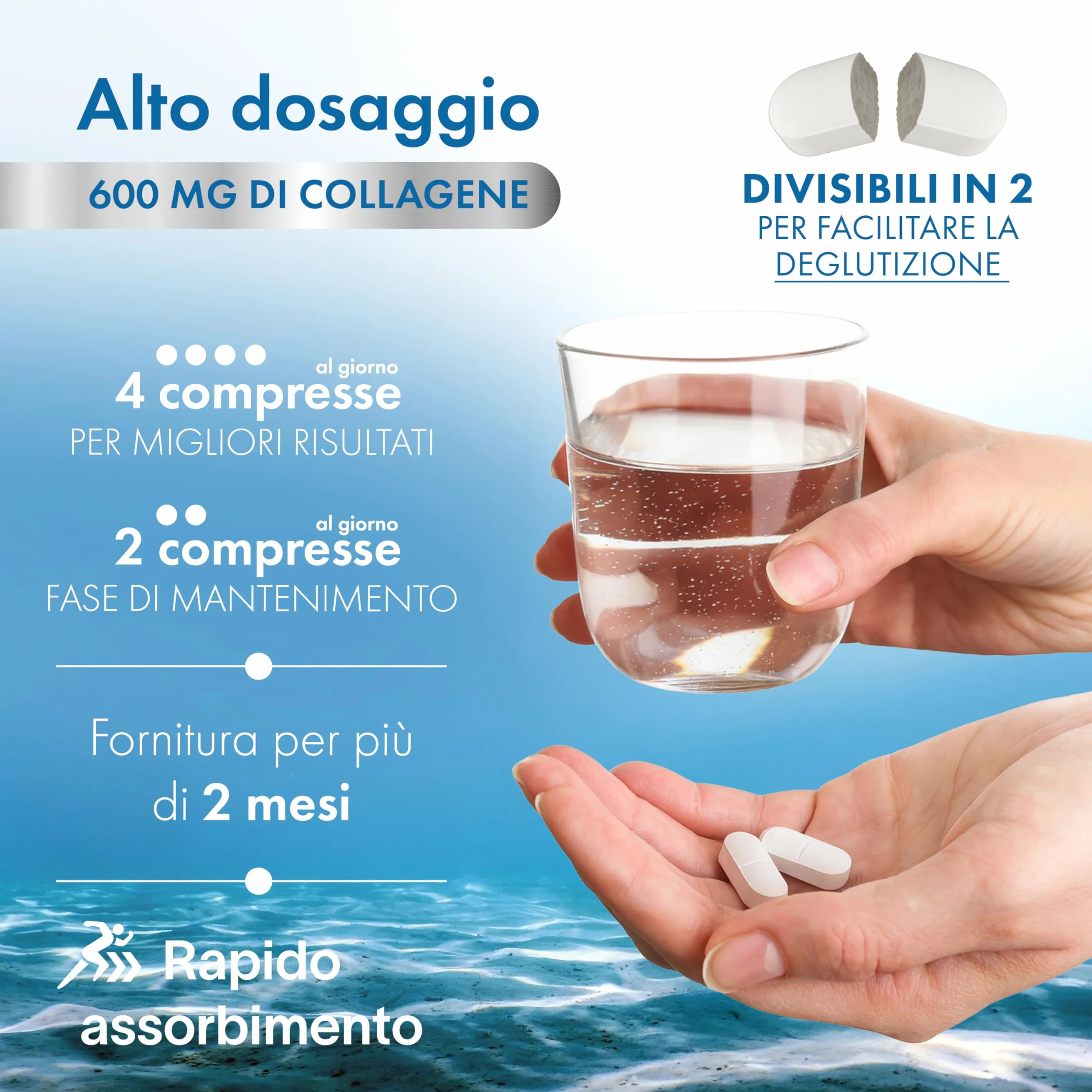 Collagene Marino con Acido Ialuronico 240 Compresse 2400mg Integratore Biotina Zinco Selenio Vitamina C Coenzima Q10