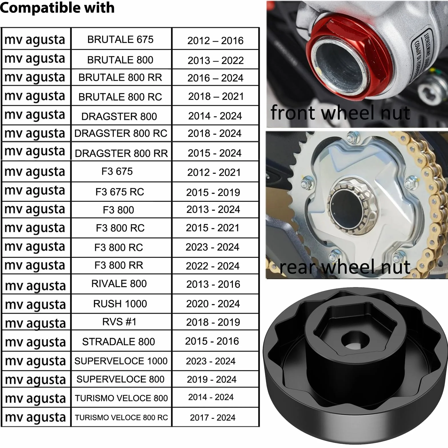 Chiave a bussola per dadi mozzo ruota posteriore in acciaio per MV Agusta F3 675/800