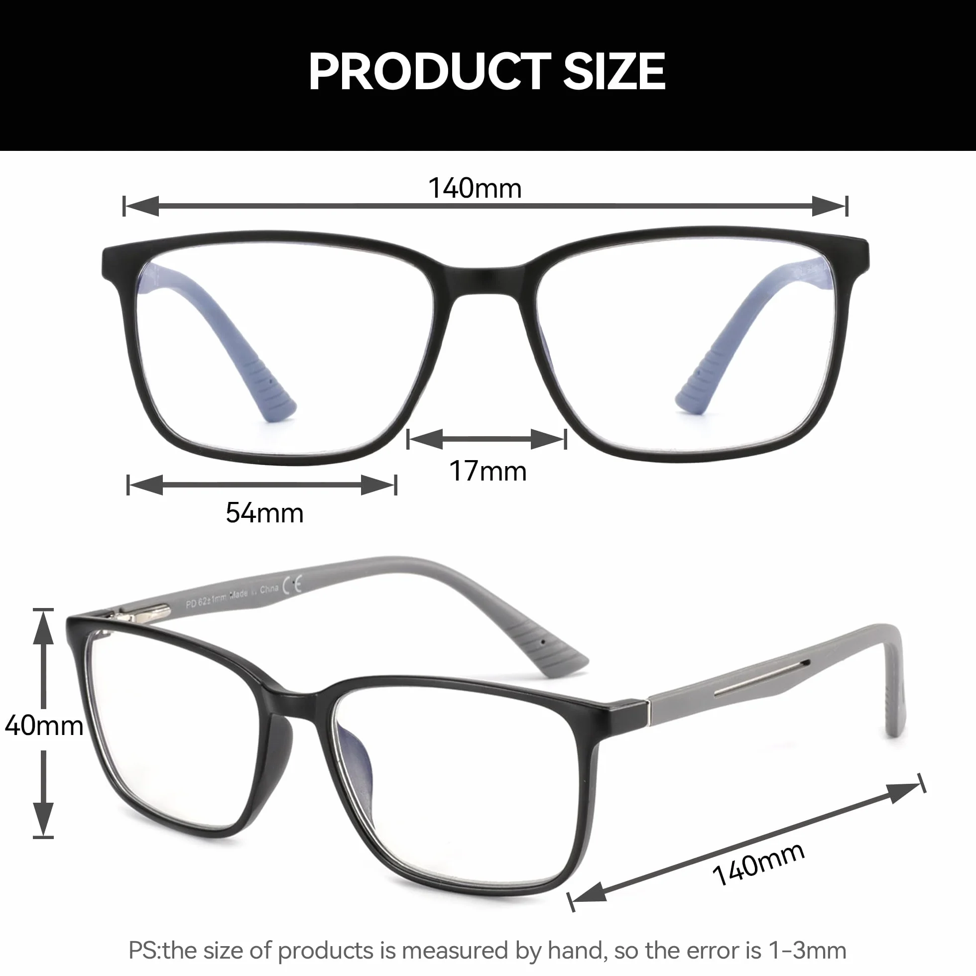 ZENOTTIC Occhiali con Filtro Luce Blu, Occhiali da Lettura Uomo Montatura TR Quadrata Antiriflesso