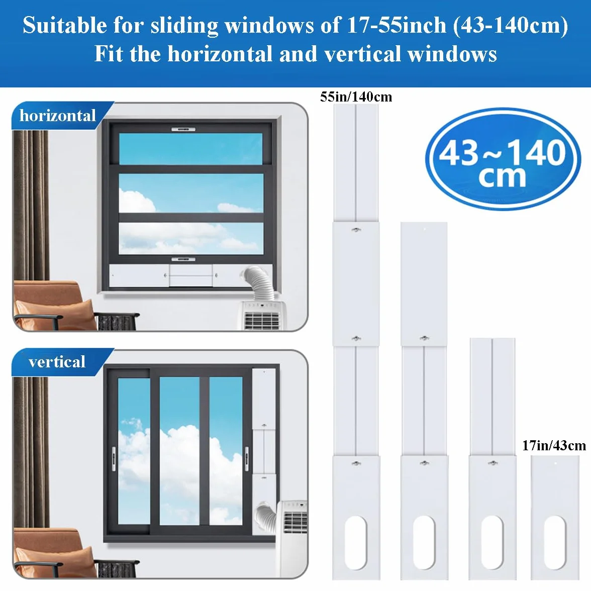 Condizionatore d'aria portatile Windows Vent Kit, Cainda Air Conditioner Window Seal per 13/15cm Diametro Condizionatore d'aria Tubo di scarico, Portatile AC Window Kit Lunghezza regolabile 43-144cm