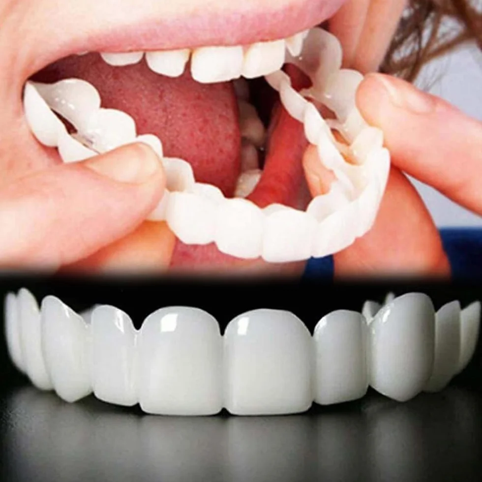 Snap on Faccette Dentali Provvisorie 4 Paia, Set Upper Lower Magic Teeth Brace, Smile Veneer Temporary Comfort Teeth per Uomo e Donna