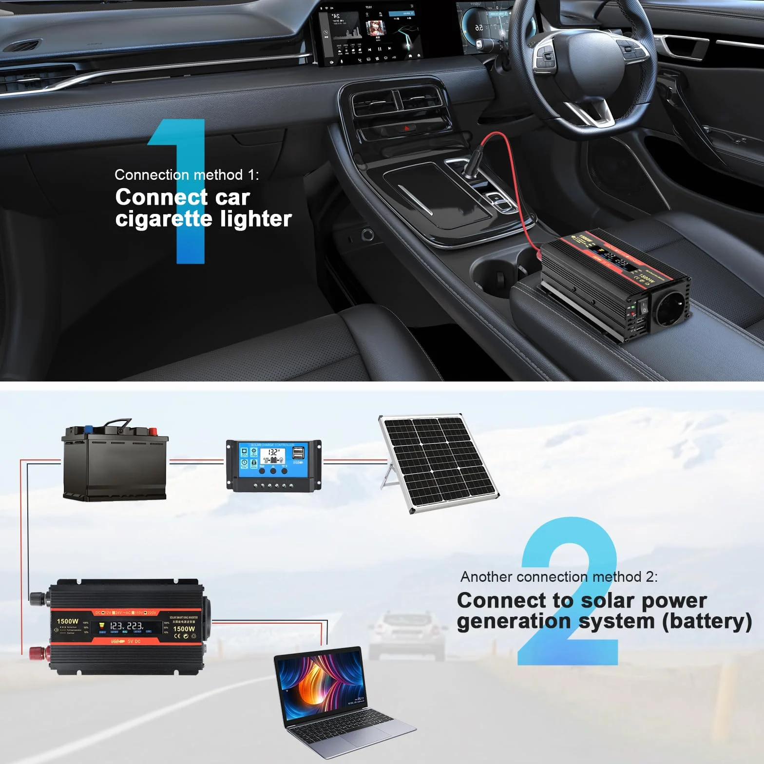 Premio Convertitore di Tensione 1500W 12V 220V Invertitore per Auto Camper