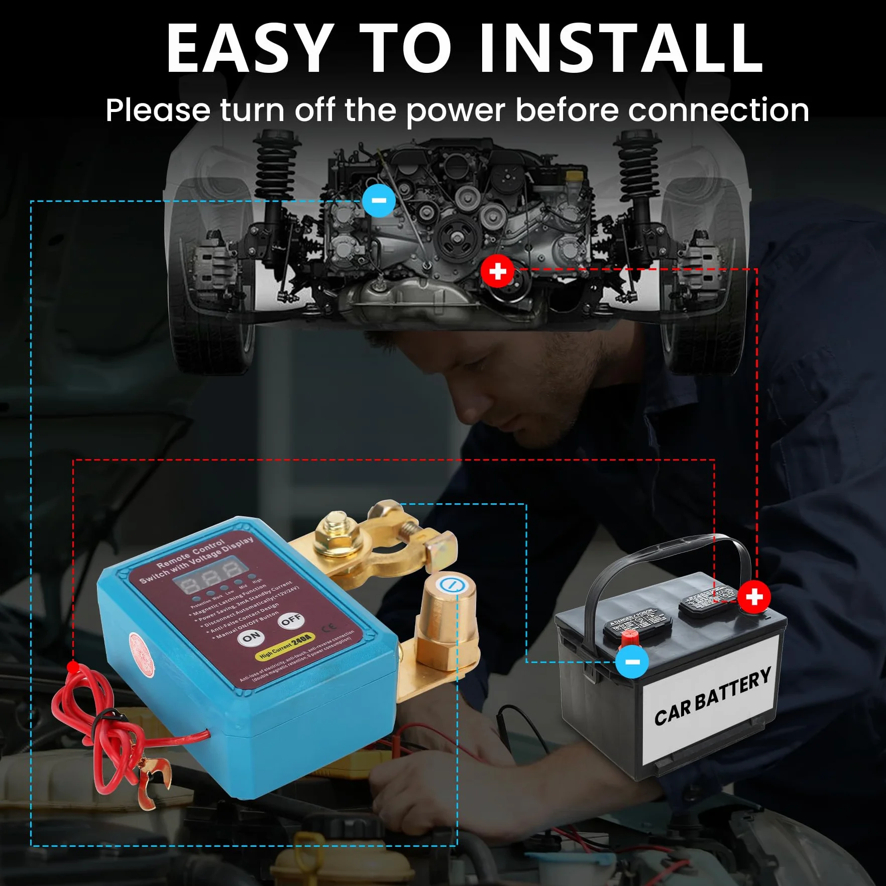 Stacca Batteria 12V per Auto con Telecomando, 240A Remoto Auto Stacca Batteria Senza Fili con LED Display, 12V Staccabatteria Automatico Interruttore di Scollegamento Batteria per RV ATV Camion Barca