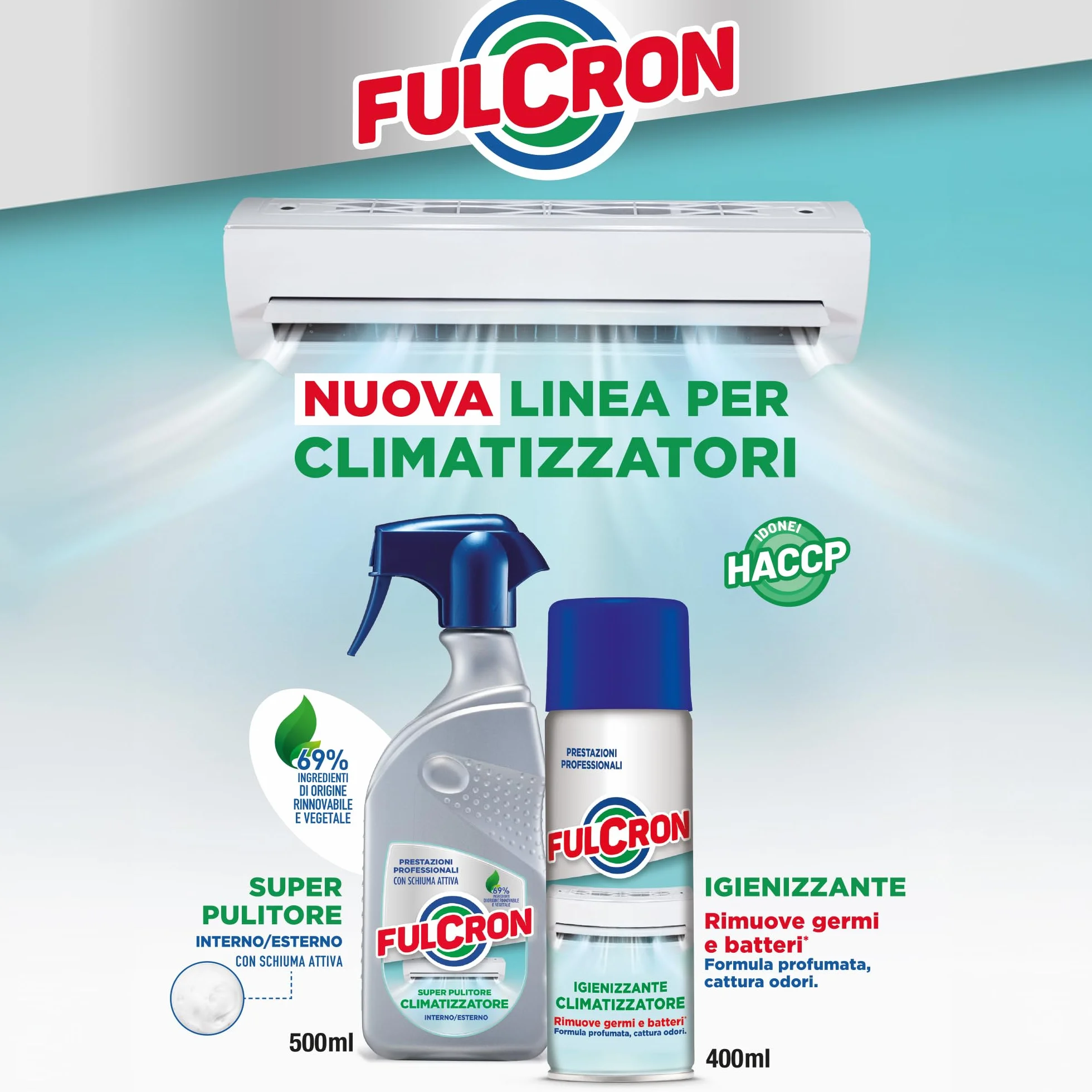 FULCRON Igienizzante Climatizzatori 400 ml Alcool Germi Batteri Odori HACCP
