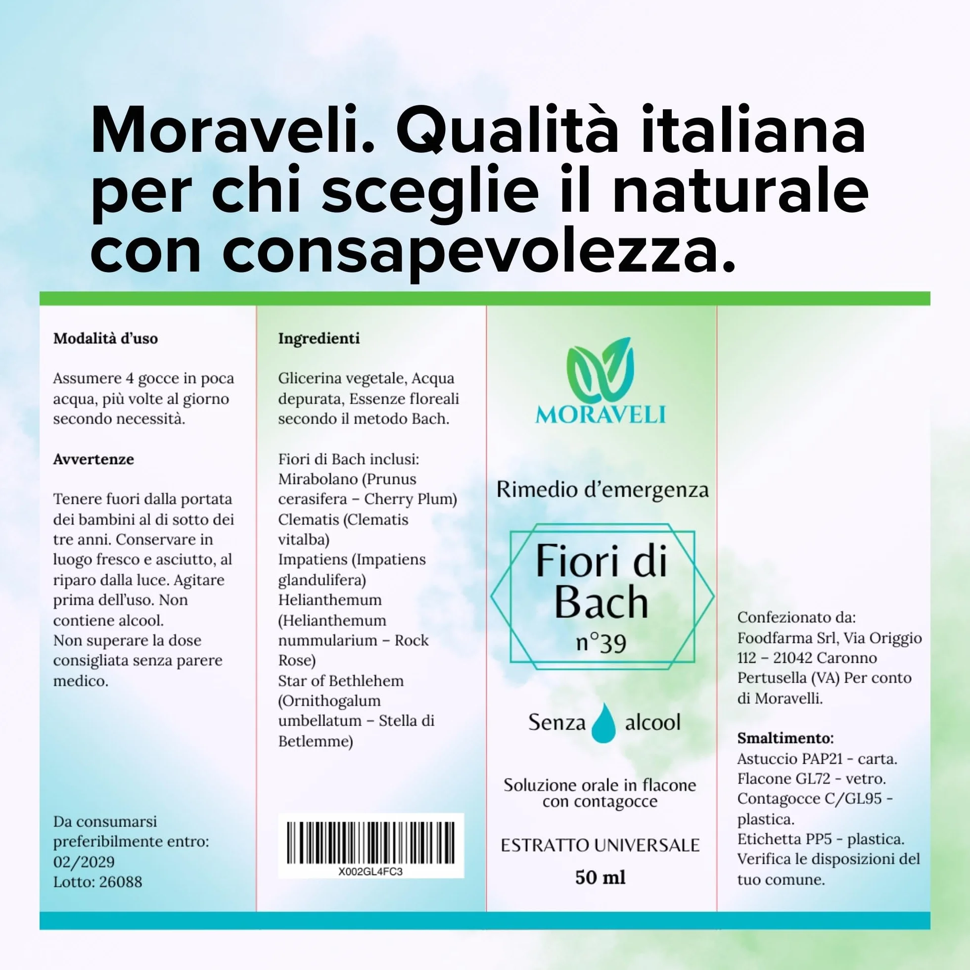 Fiori di Bach Rescue Remedy n.39 Gocce 50ml Senza Alcool - Miscela Floreale Originale