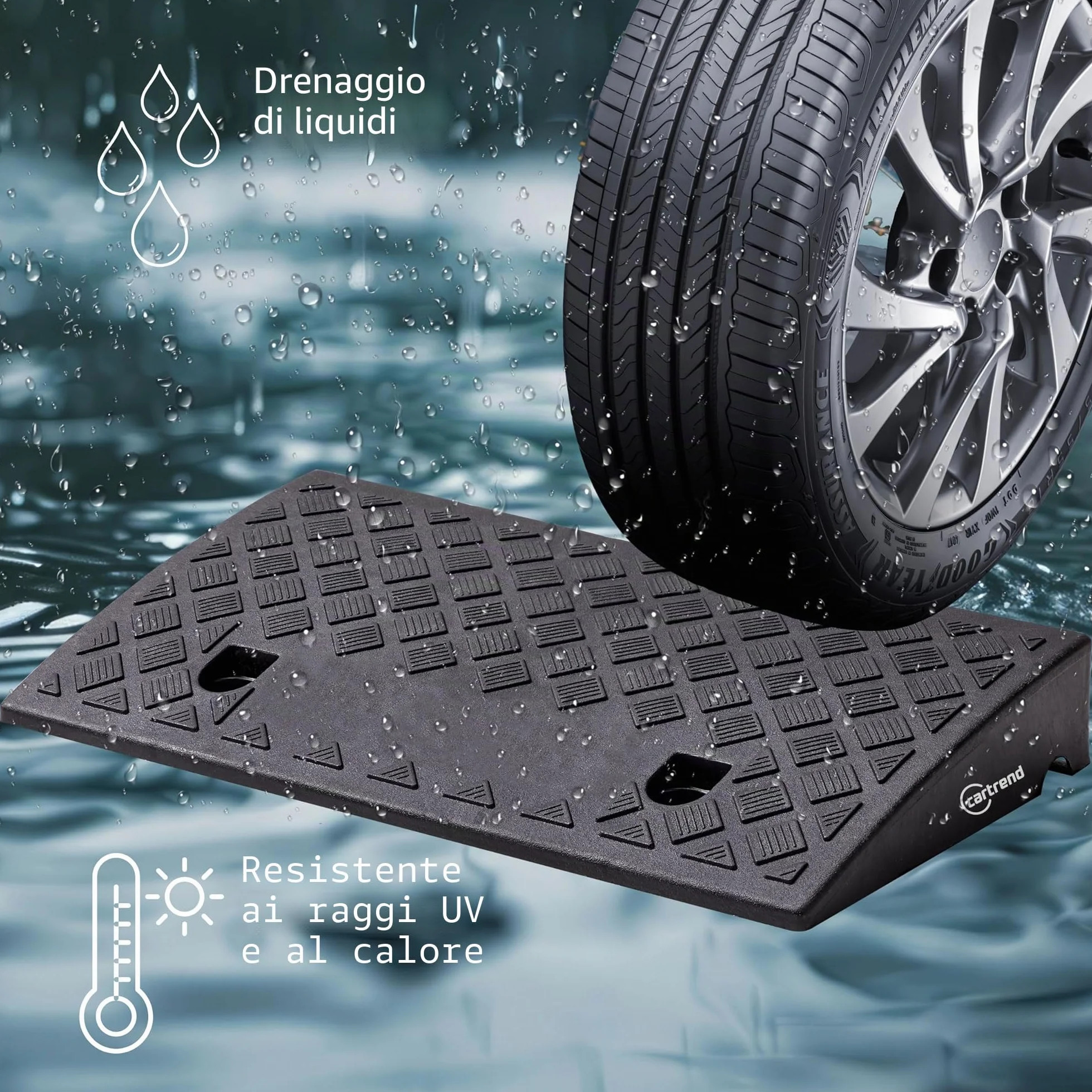 Cartrend 10646 - Rampa carrabile per marciapiede, Nero, 50 x 27 x 7 cm, Set di 2