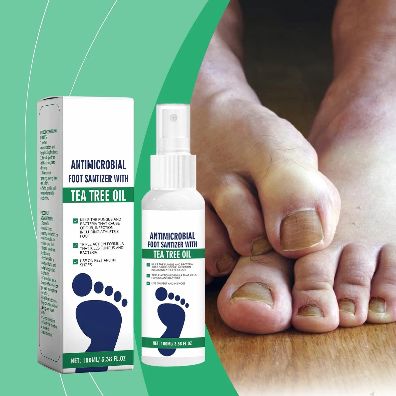 Spray per piedi Olio di Tea Tree Antimicrobico Antiodore Scarpe Calzini Freschezza Protezione Funghi