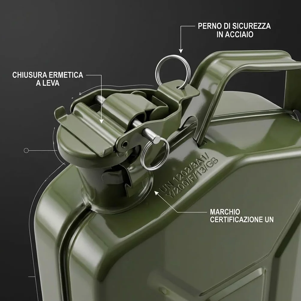 MAKA Bidone Carburante 5 Litri in Metallo Verde Militare Antiruggine Certificata UN
