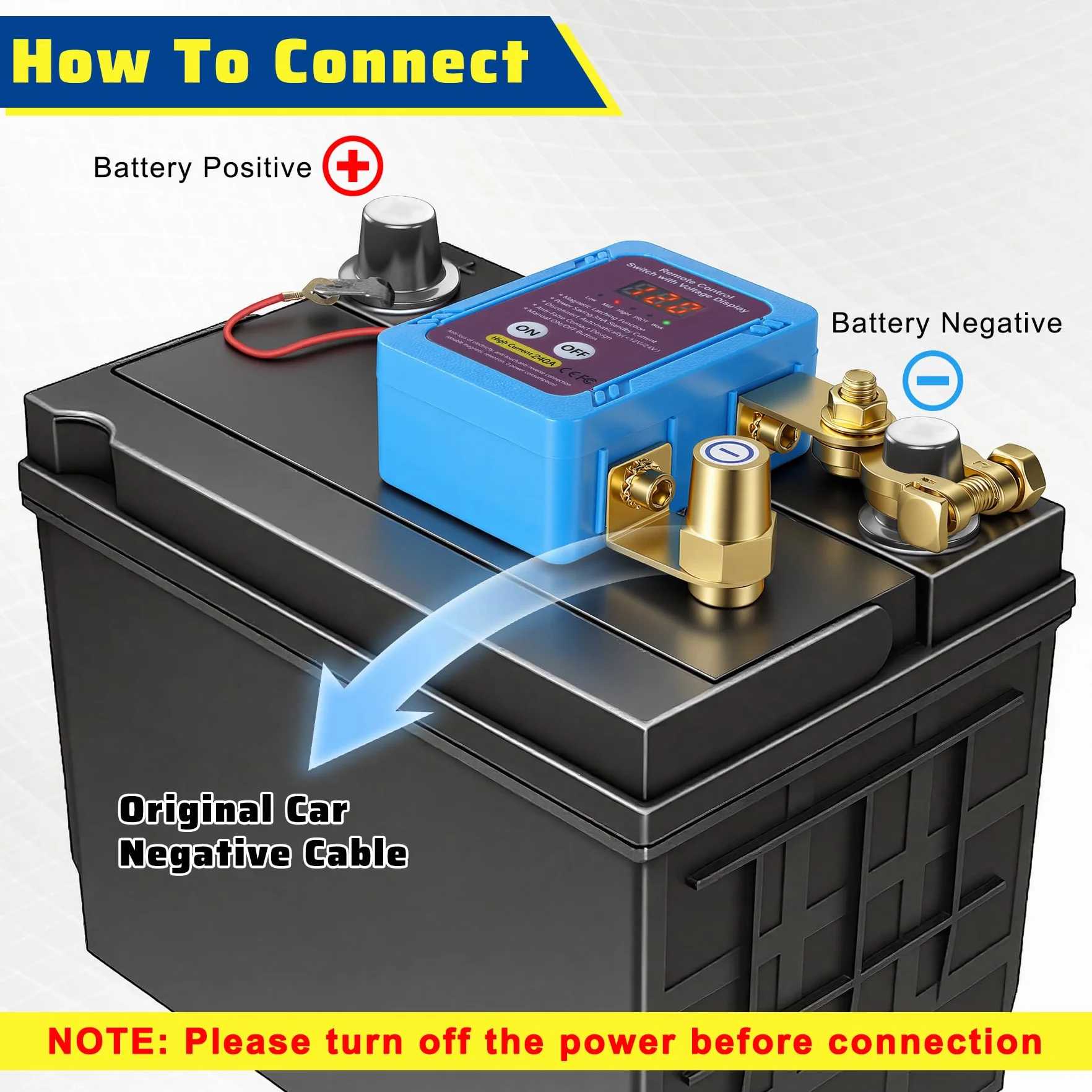 Stacca Batteria per Auto, Stacca Batteria 12v 240A con LED Volt Display e Telecomando, Intelligente Staccabatteria for Auto, RV, ATV, Camion, Barca