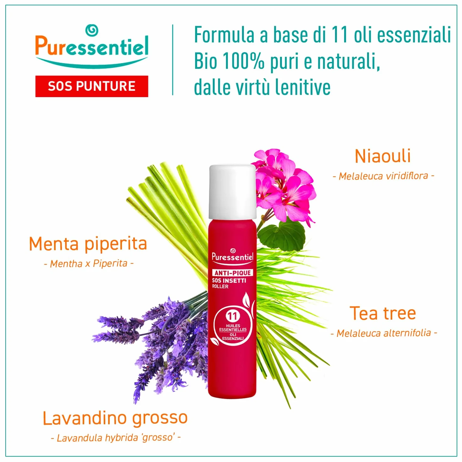 Puressentiel SOS Insetti Roller Multi-Lenitivo Bio 5 ml - Dopo puntura lenisce punture di insetti e vegetali