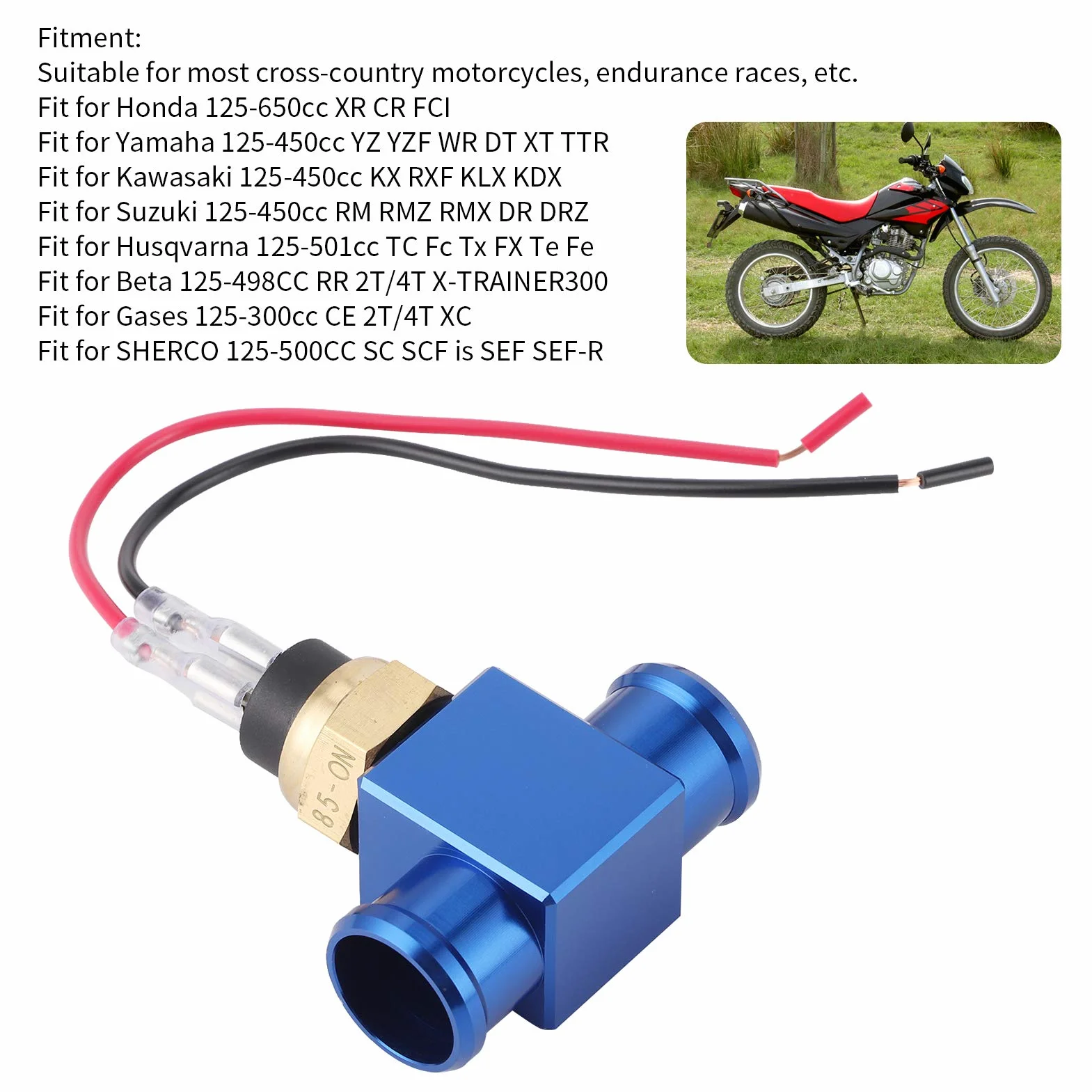 Interruttore di temperatura, termostato in lega di alluminio Interruttore temperatura acqua Radiatore Sensore temperatura ventola refrigerante Sensori temperatura per moto ATV Fuoristrada(blu) adatto