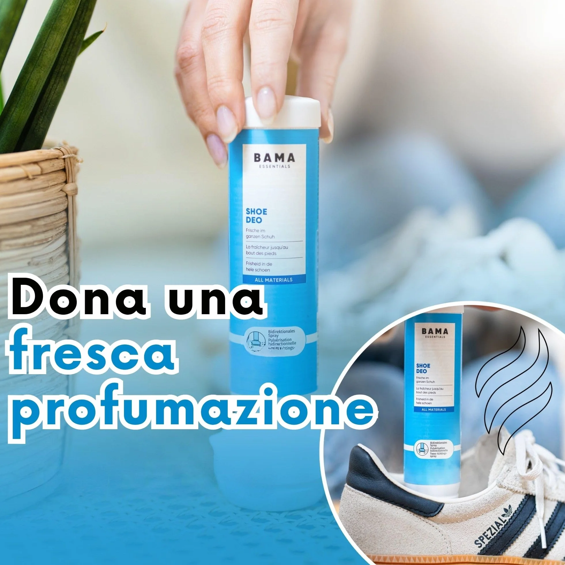 BAMA Spray Deodorante Blu per Scarpe 100 ml Neutralizza Odori Freschezza Igiene