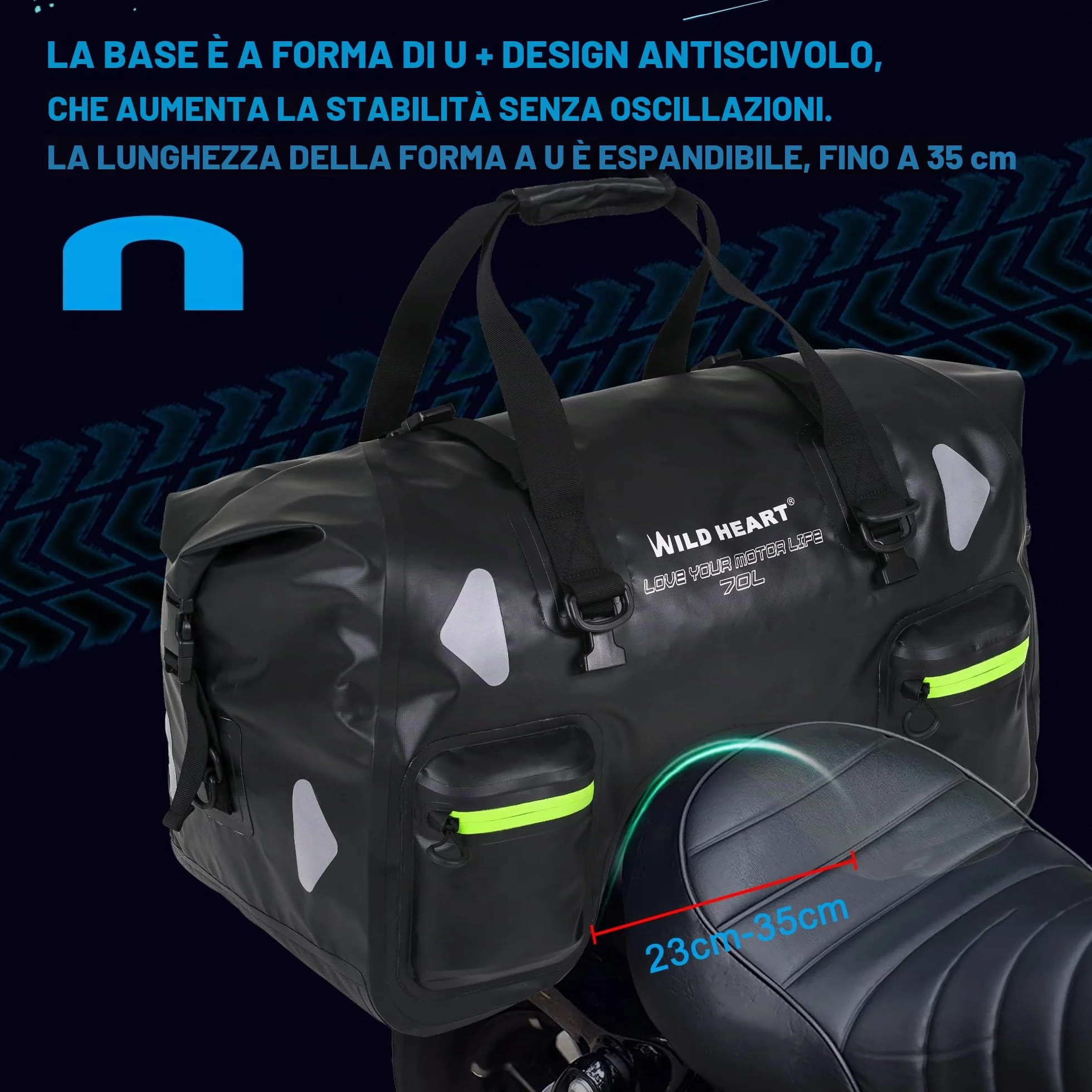 WILD HEART Borsa Da Sella Per Moto 70l Impermeabile Pvc 500d Nero