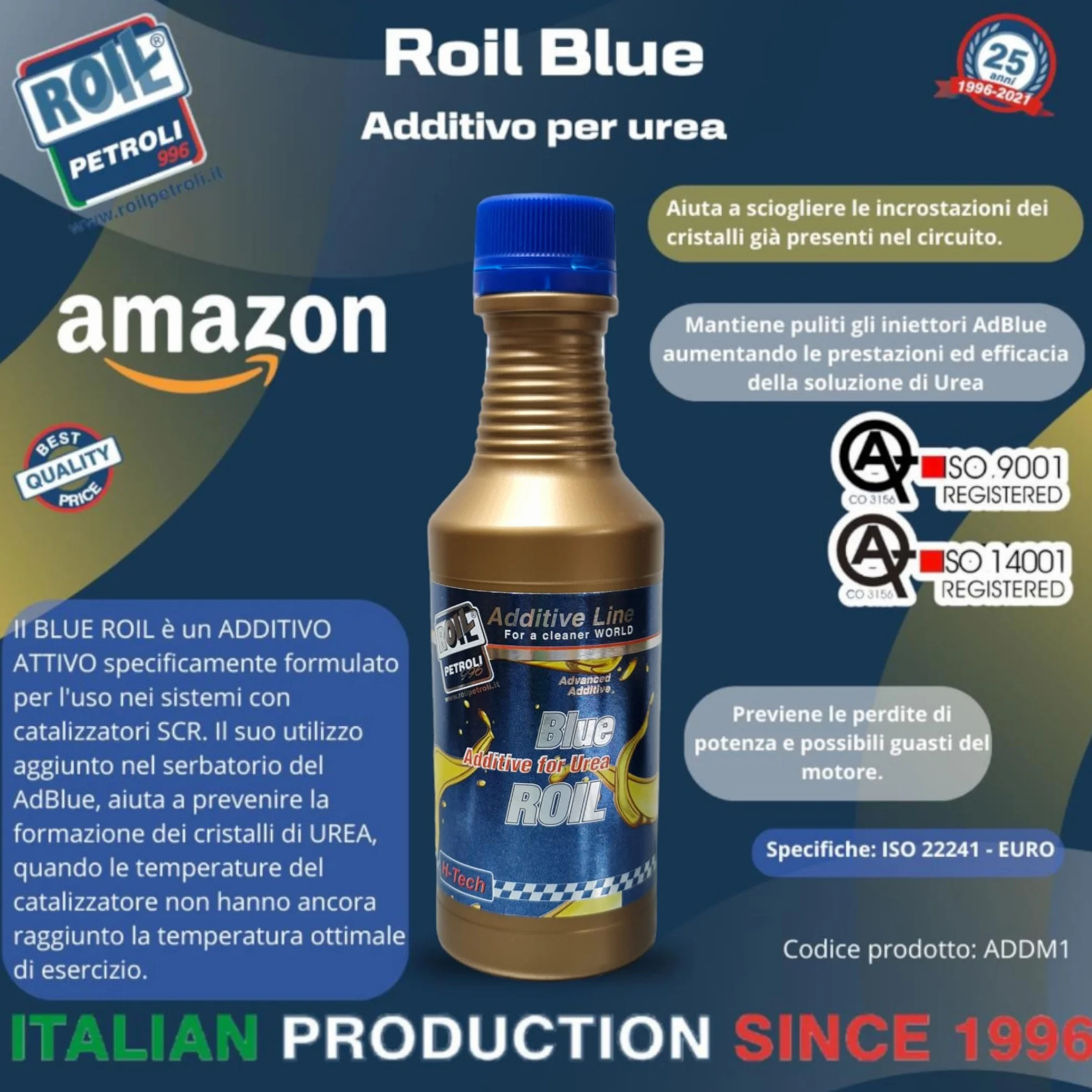 ROILBLUE AdBlue UREA 32.5 Euro 6 Additivo per Motori Diesel 10 Litri ISO 22241 Tanica con Imbuto