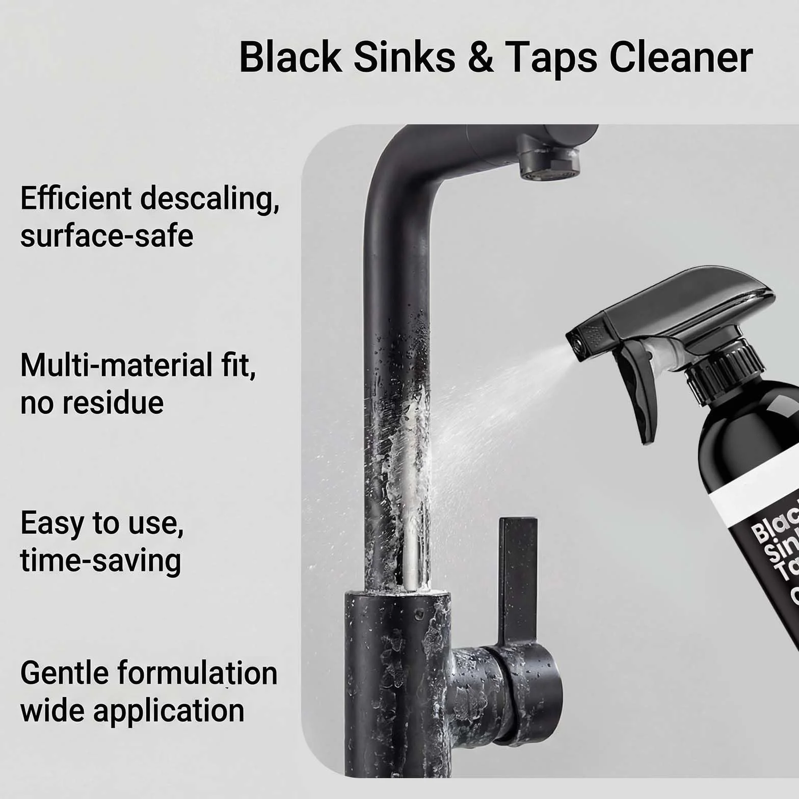 Detergente spray anticalcare per lavello nero e rubinetti neri, potente, per cucina e bagno (1 pezzo)