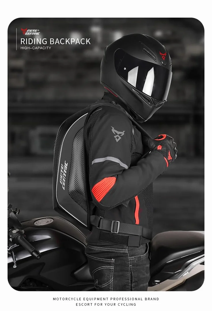 48L Moto Zaino Casco Borsa Impermeabile In Fibra di Carbonio Moto Zaino Guscio Rigido Riflettente Moto Valigia