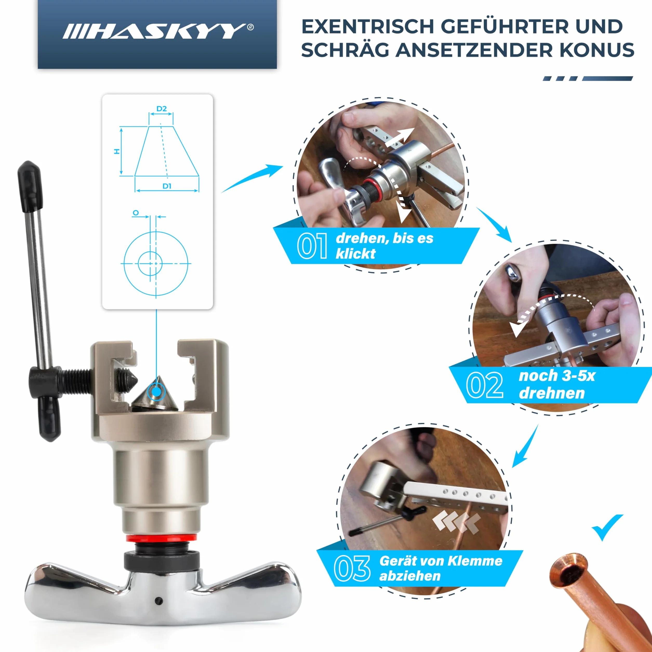 HASKYY Strumento di svasatura 5-19mm 1/8"-3/4" oscillante Aria condizionata R407c R410a con Tagliatubi