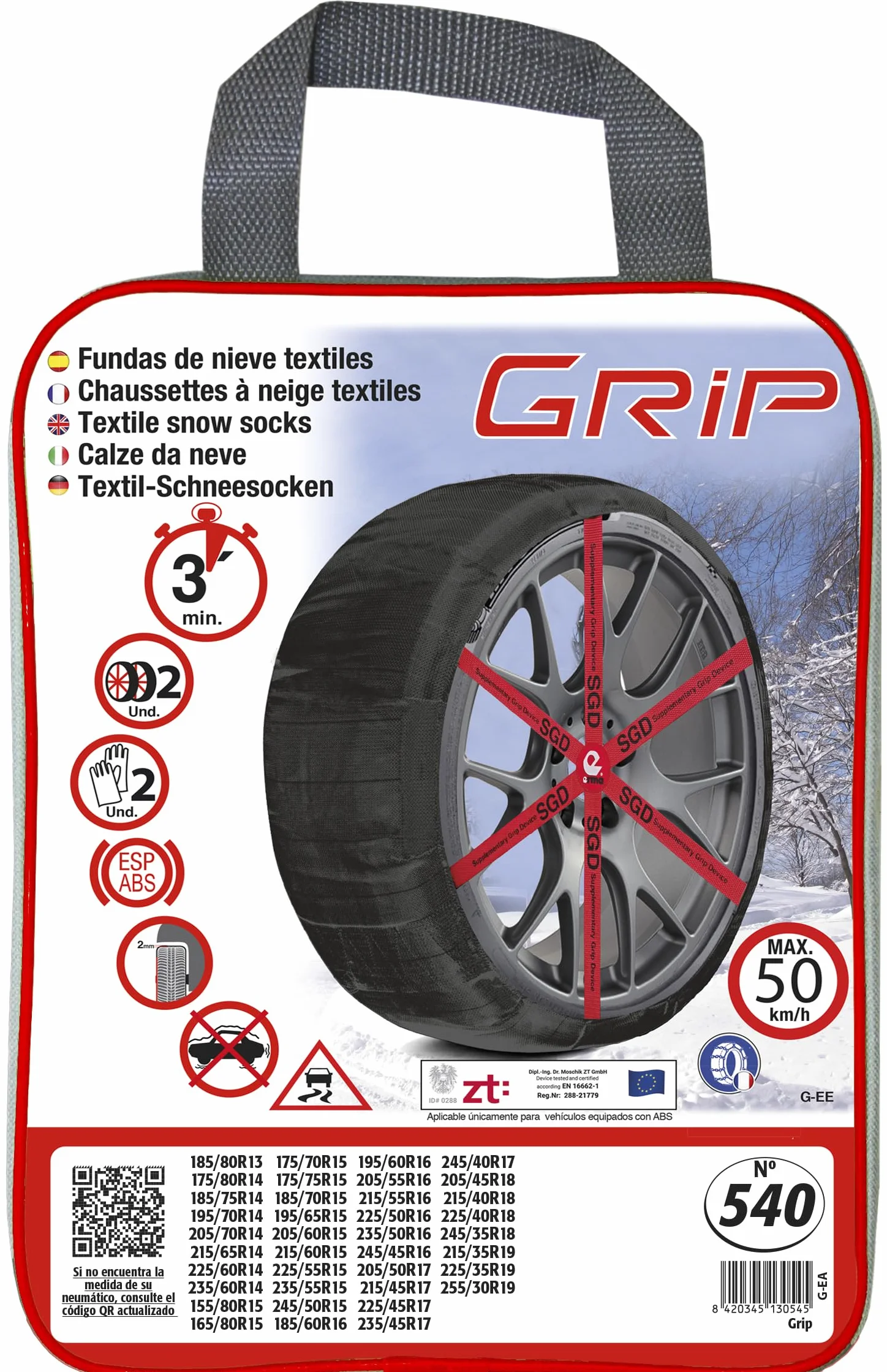 Catene da Neve Tessili Taglia 540 RD9 Grip