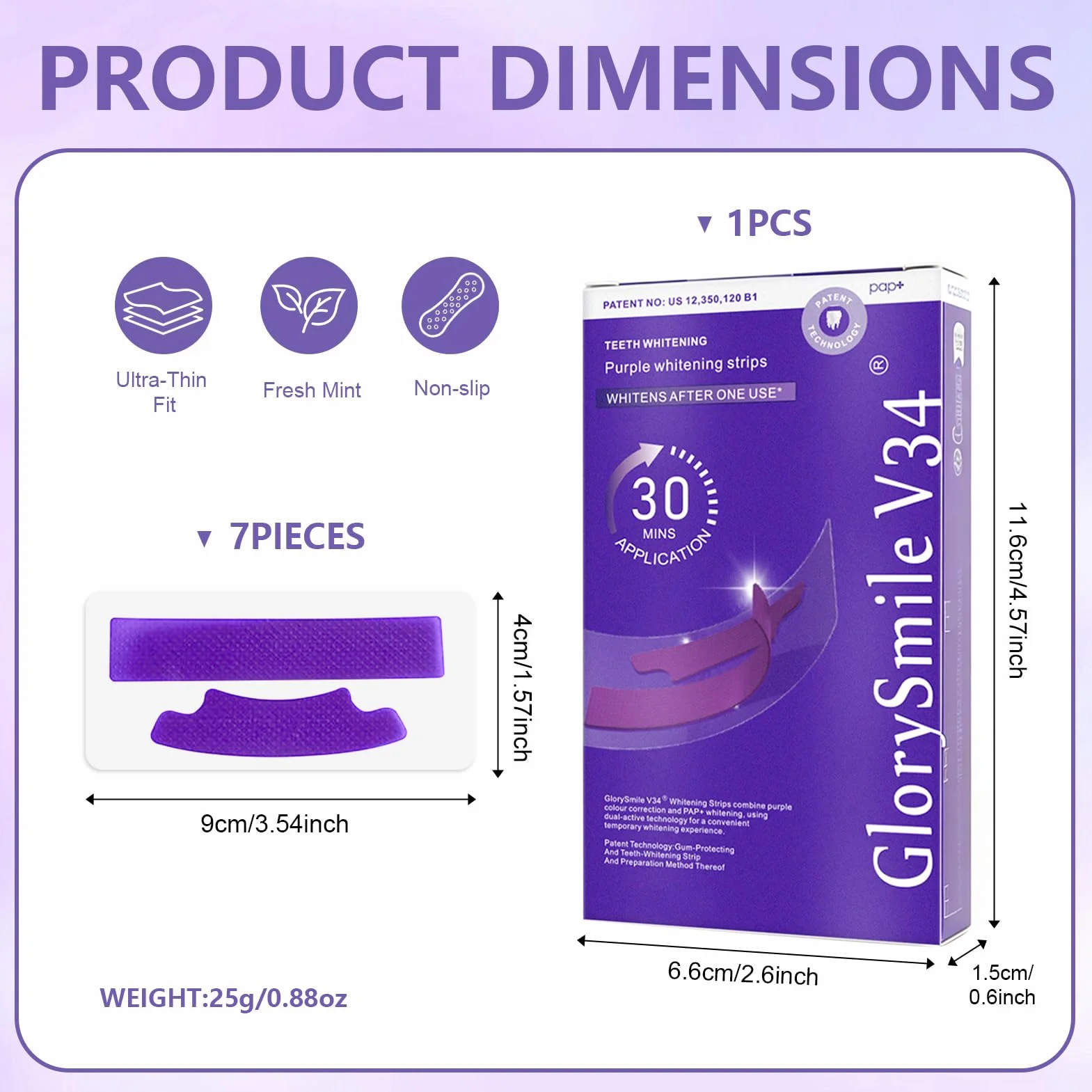Strisce Sbiancanti Denti 7PCS Viola, Strisce per Cura Denti, Riduce Discromie Superficiali, Adatto Denti Sensibili