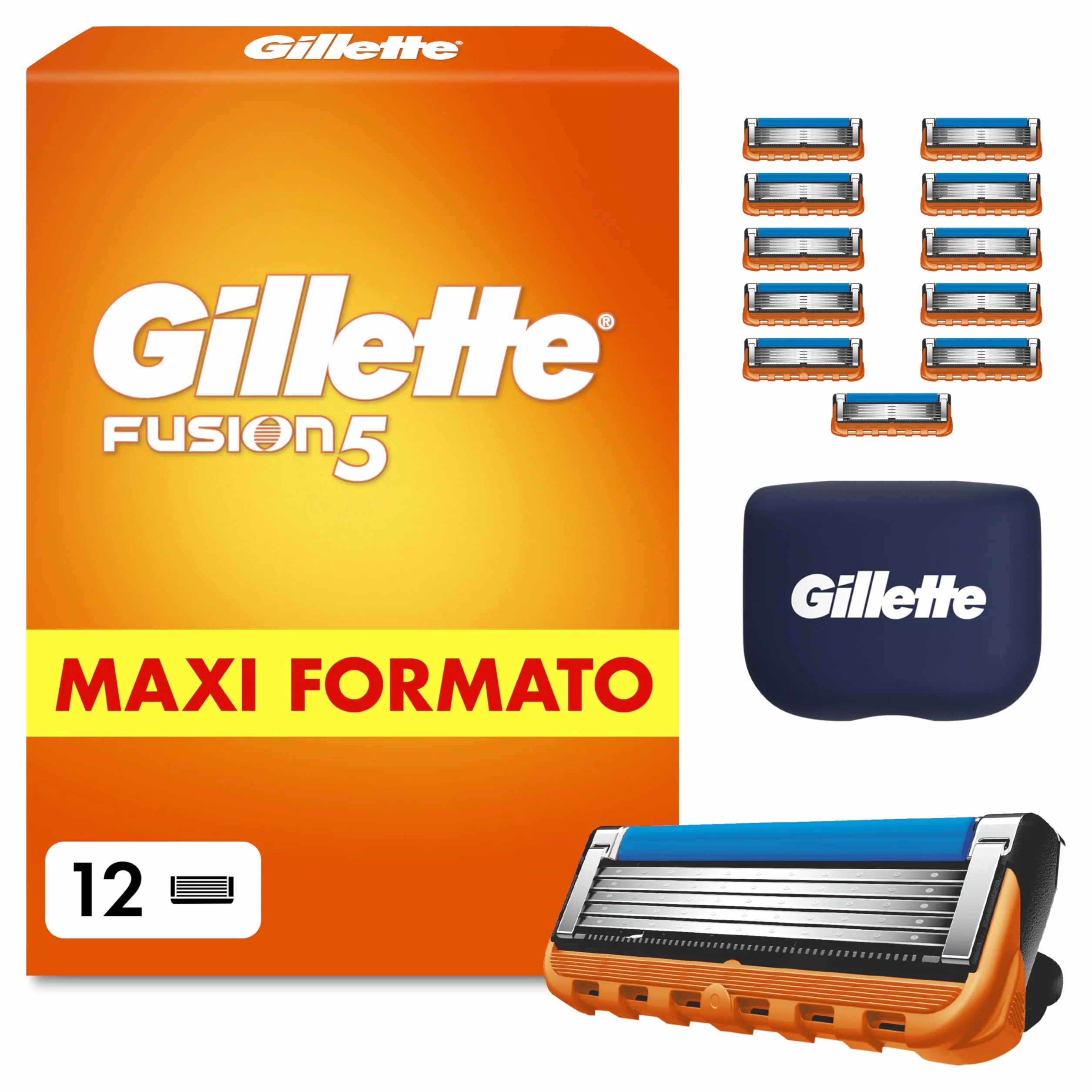 Gillette Fusion 5 Lamette di Ricambio 12 Pezzi con Striscia Lubrificante 6 Lame Rasatura Profonda