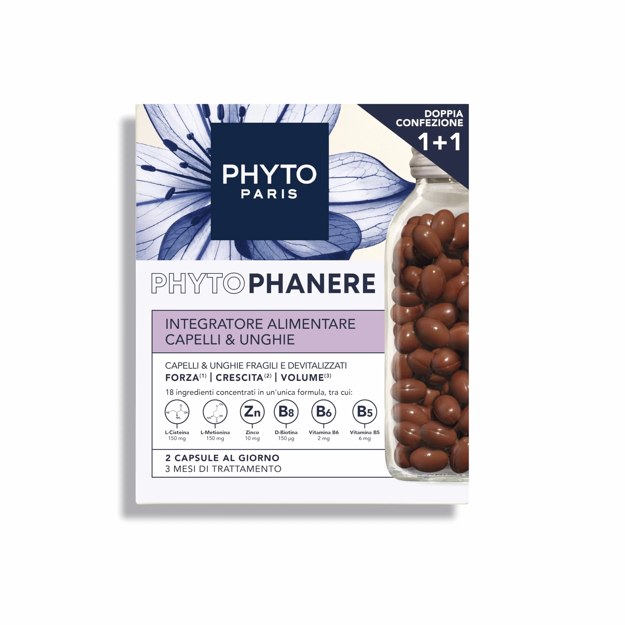Phyto Phytophanere Integratore Alimentare Per Capelli e Unghie, Crescita e Volume, 180 Capsule