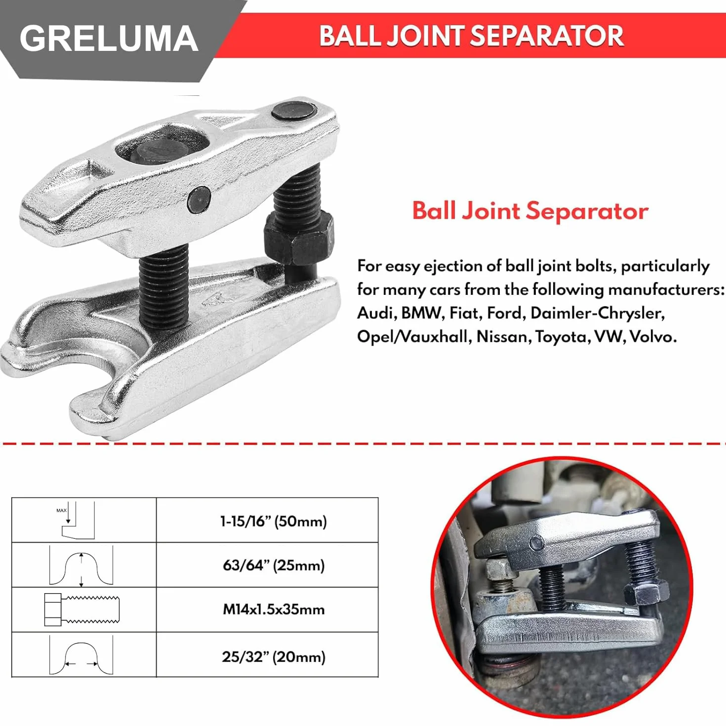 Greluma 3 Pz Set separatore universale per giunti sferici, kit estrattore estremità tirante