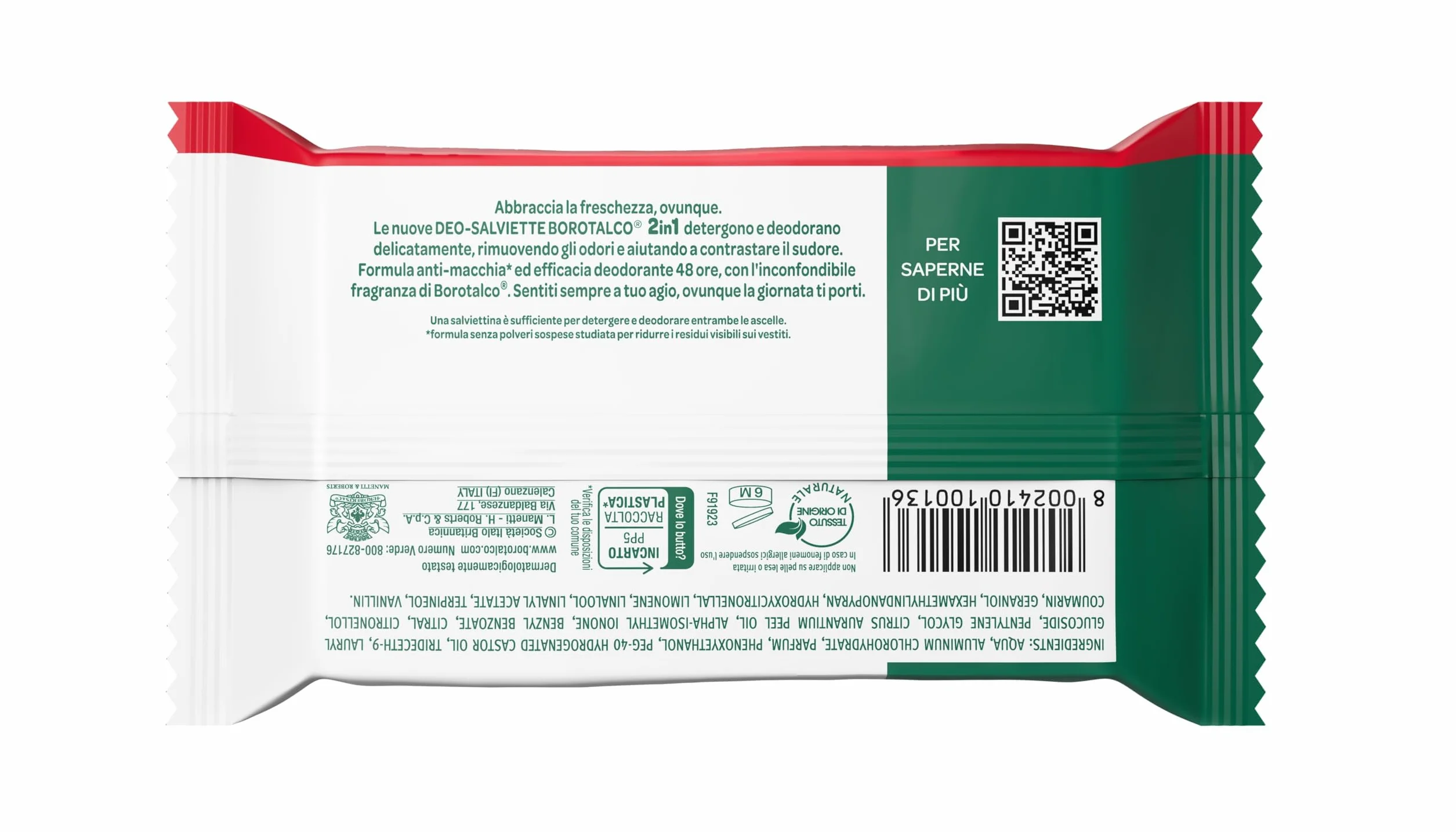 Borotalco Deo-Salviette Originale 2in1 Salviette Deodoranti Detergenti con Molecole Anti-Odore 48h Confezione 12 Pezzi