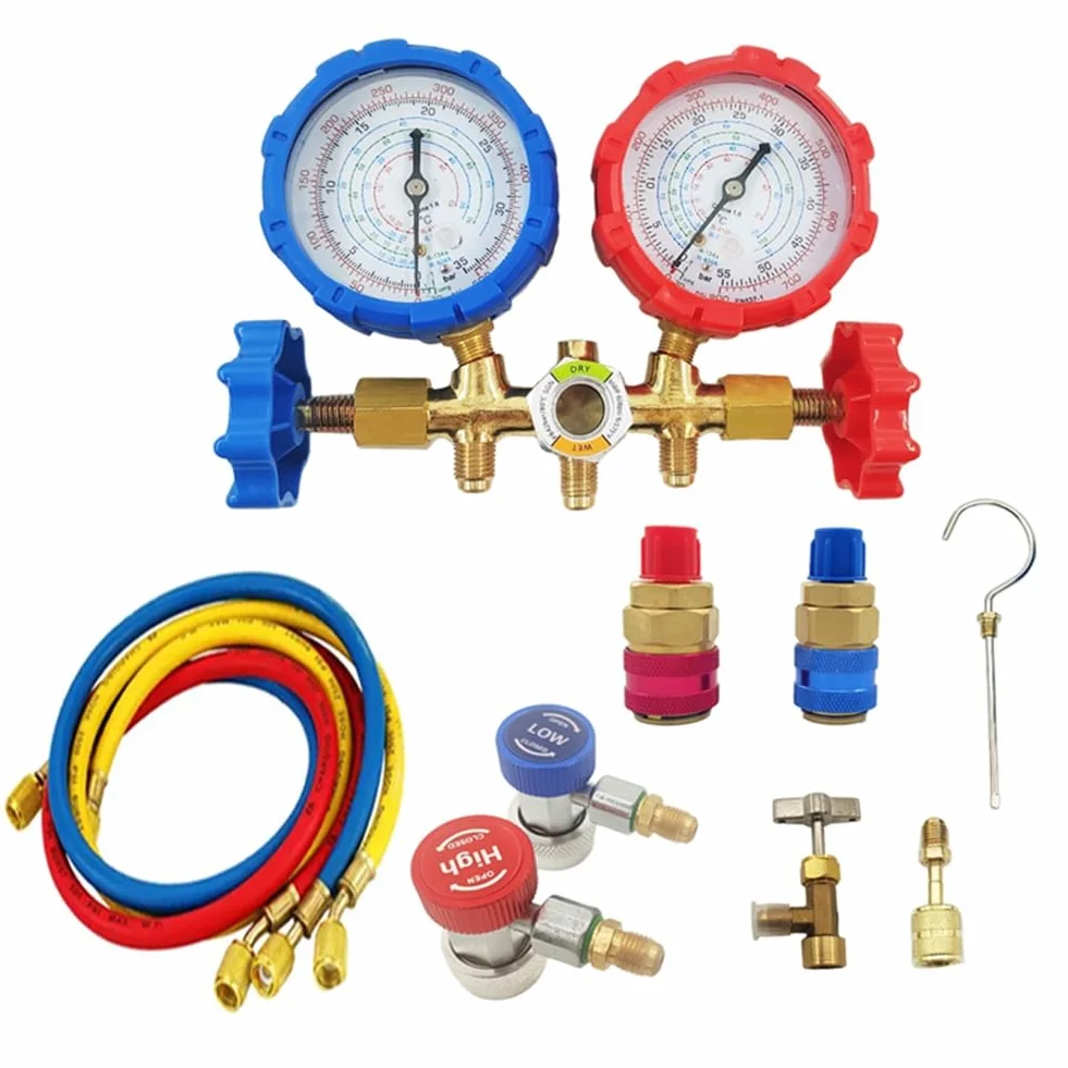 Set di Manometri per Collettore di Refrigerante, Strumento di Climatizzazione per R410A R32 R134A, Pezzi di Ricambio di Ricambio per Strumento di Refrigerazione per Aria Condizionata