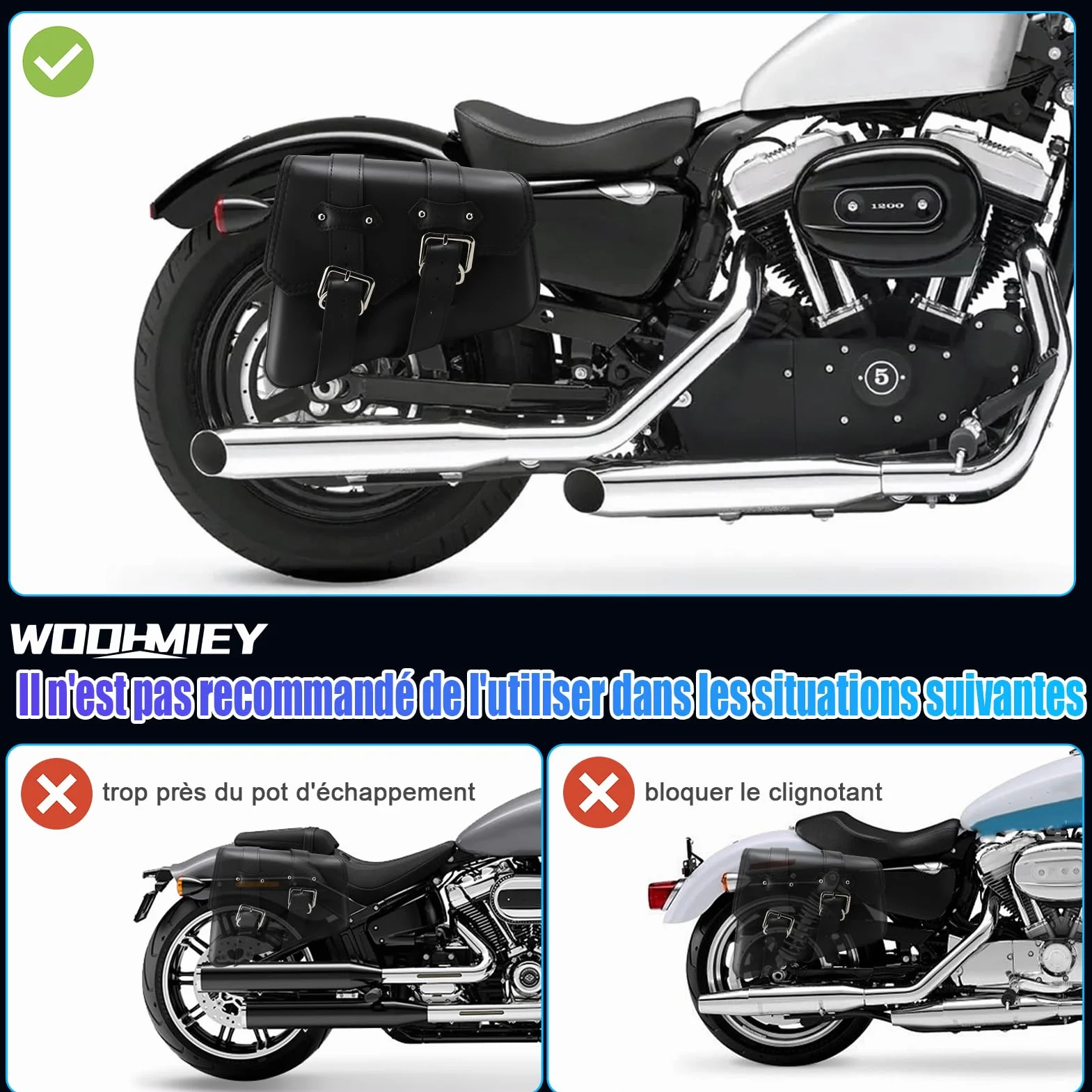 Borsa laterale moto in pelle PU resistente all'acqua vintage grande capacità