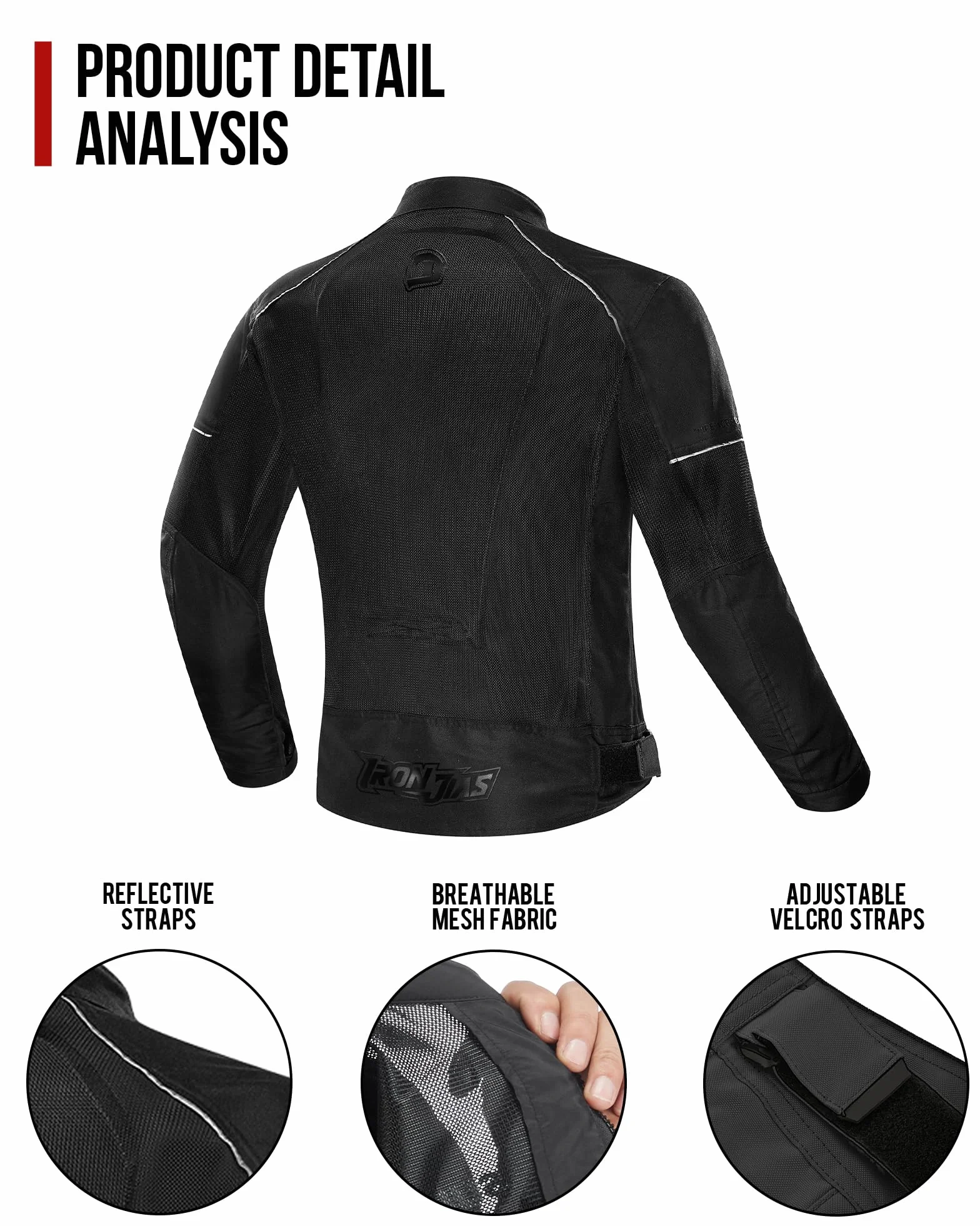 IRON JIA'S Giacca da moto Uomo Protezioni da moto certificate rimovibili Estate Equitazione Mesh Traspirante Confortevole Uomo Giacca Biker Nero