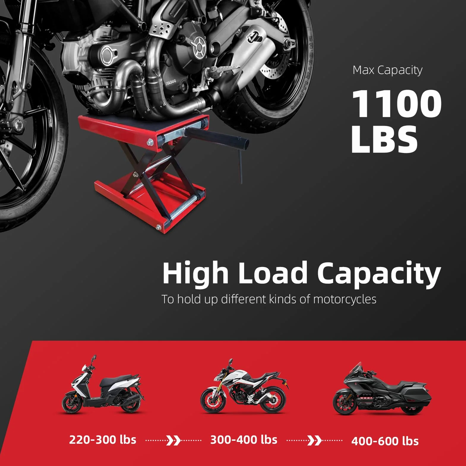 Sollevatore per moto 500 kg altezza regolabile 100-330 mm supporto centrale