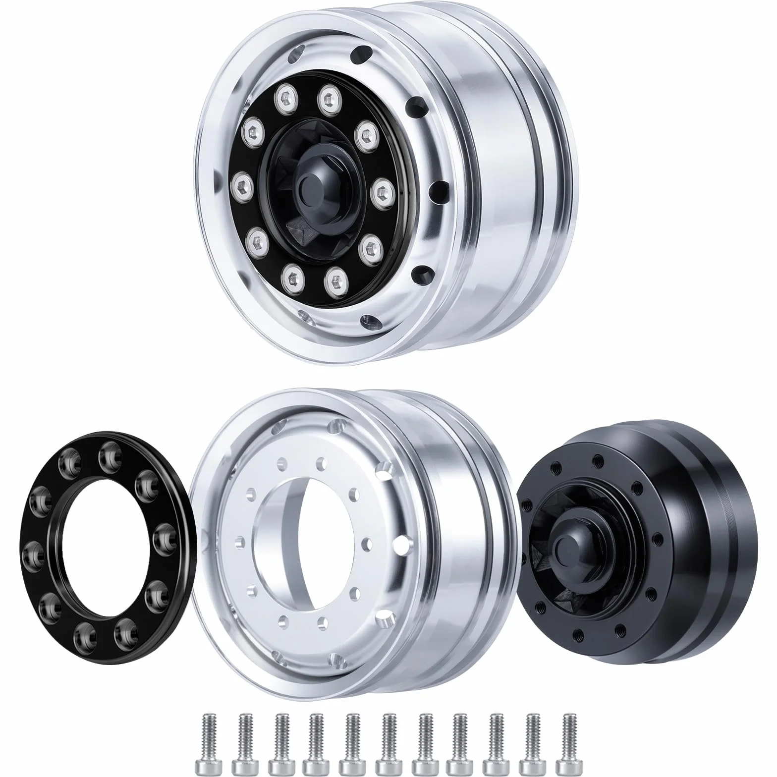 AXSPEED Cerchi anteriori in metallo, 2 pezzi di cuscinetti mozzi ruota per 1:14 Tamiya rimorchio trattore accessori auto (nero)